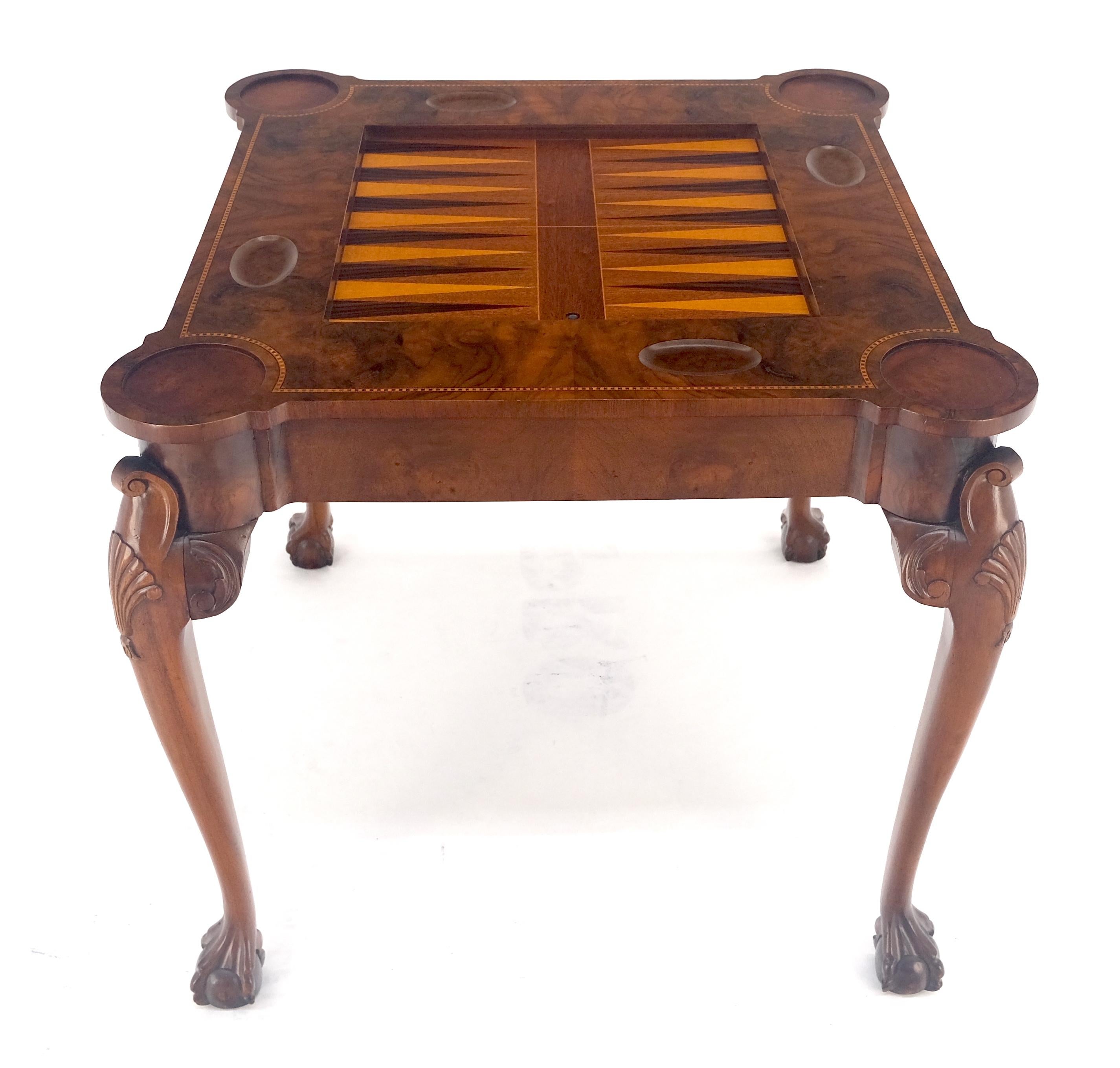 Lacquered Leather Top Chippendale Style Ball & Claw Feet Backgammon Chess Game Table MINT! For Sale