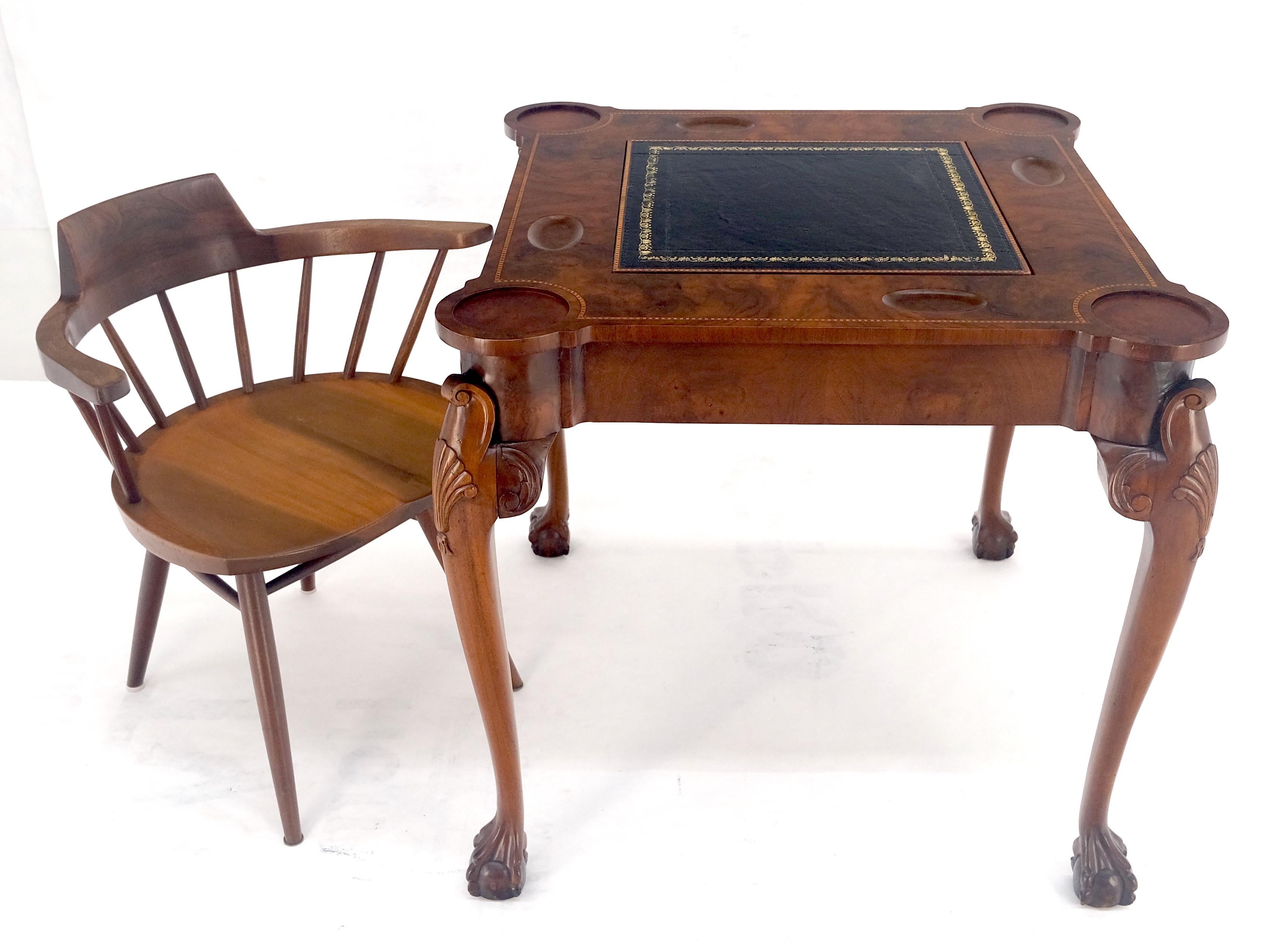 Leather Top Chippendale Style Ball & Claw Feet Backgammon Chess Game Table MINT! For Sale 1