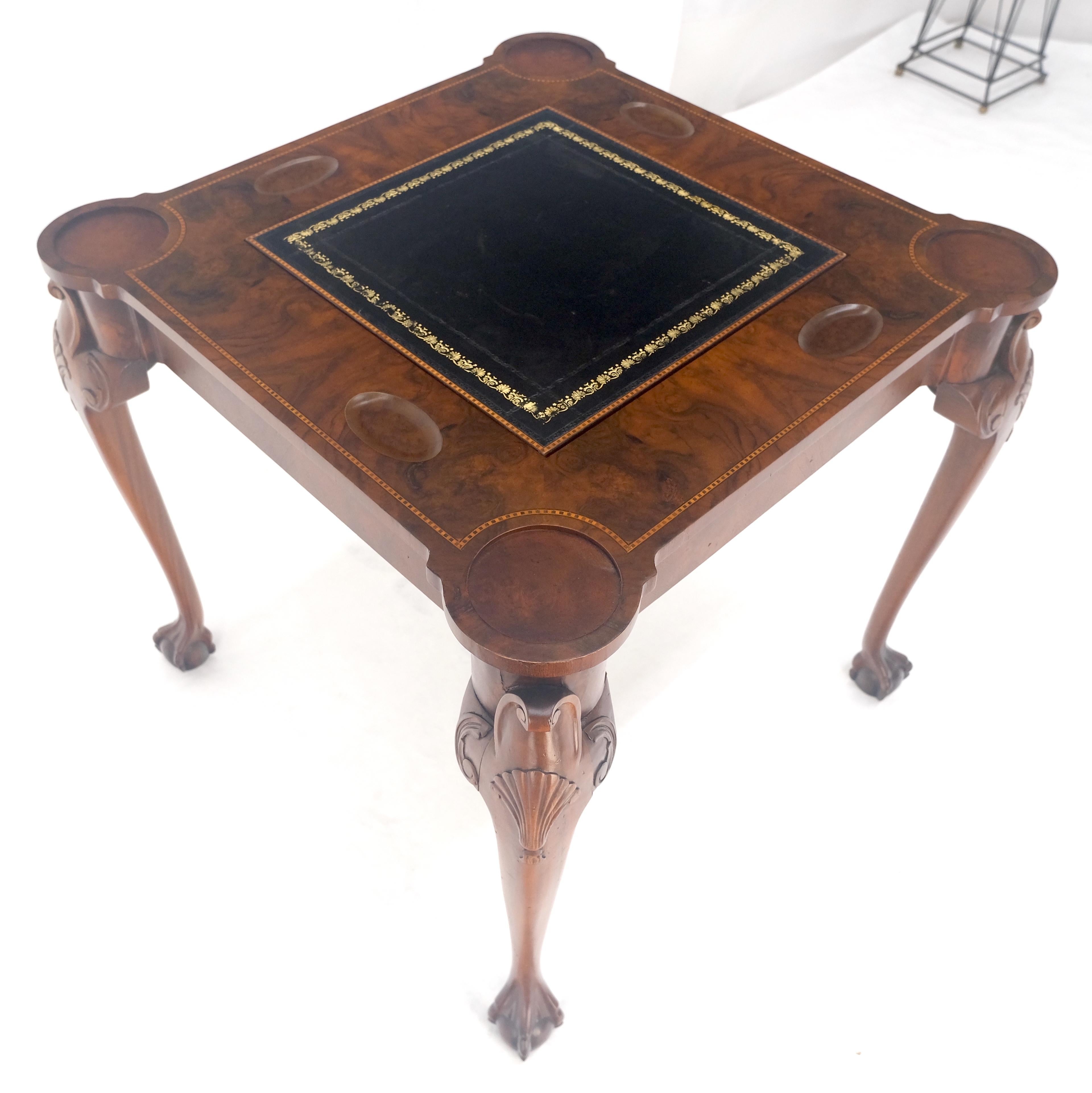 Leather Top Chippendale Style Ball & Claw Feet Backgammon Chess Game Table MINT! For Sale 4