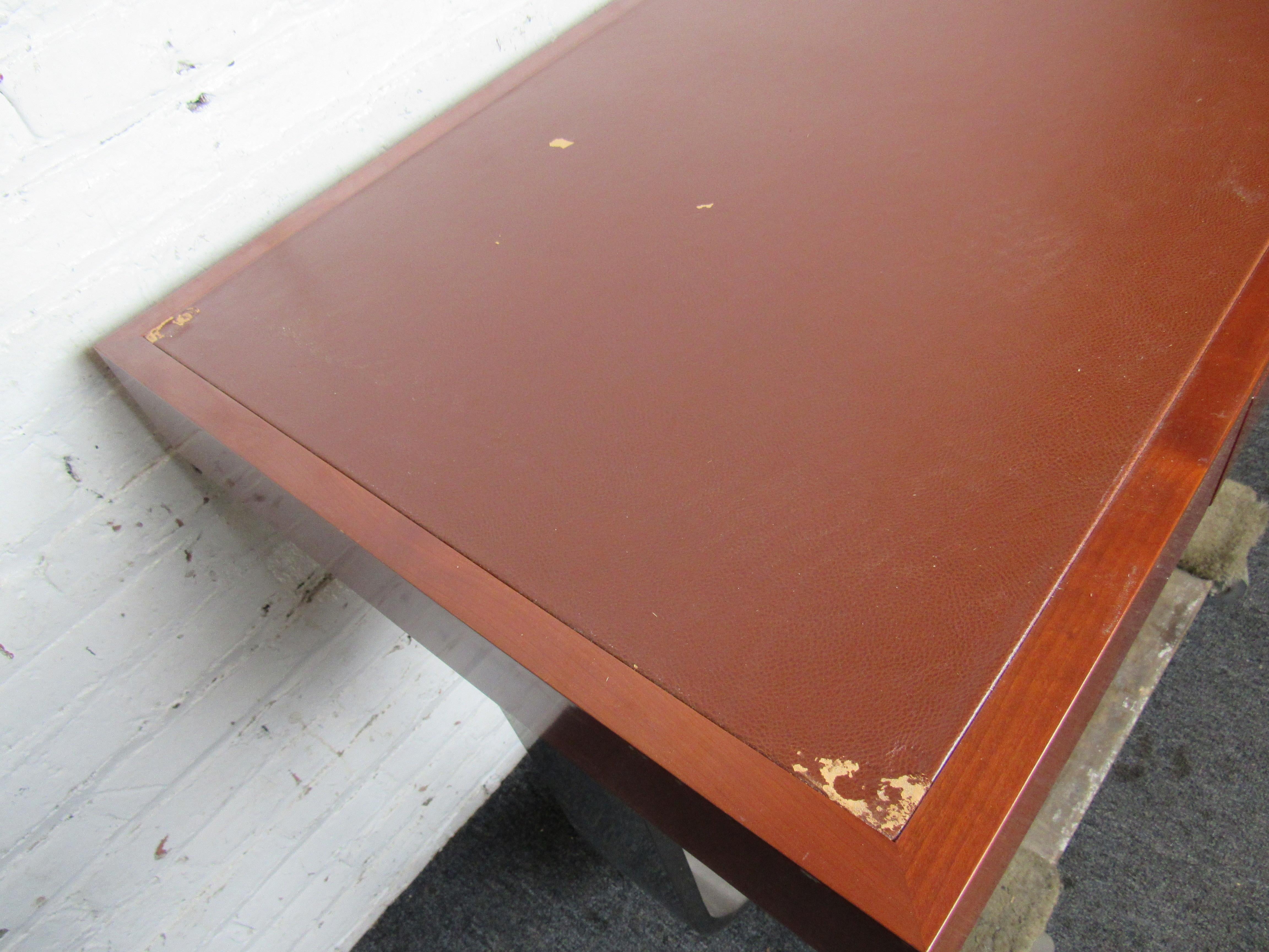 Mid-Century Modern Leather Top Desk