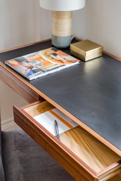 Leather Top Desk In Walnut Veneer With Three Drawers