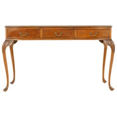 Leather Top Desk, Writing Table, Serpentine, Burr Walnut, Scotland 1920, B1685