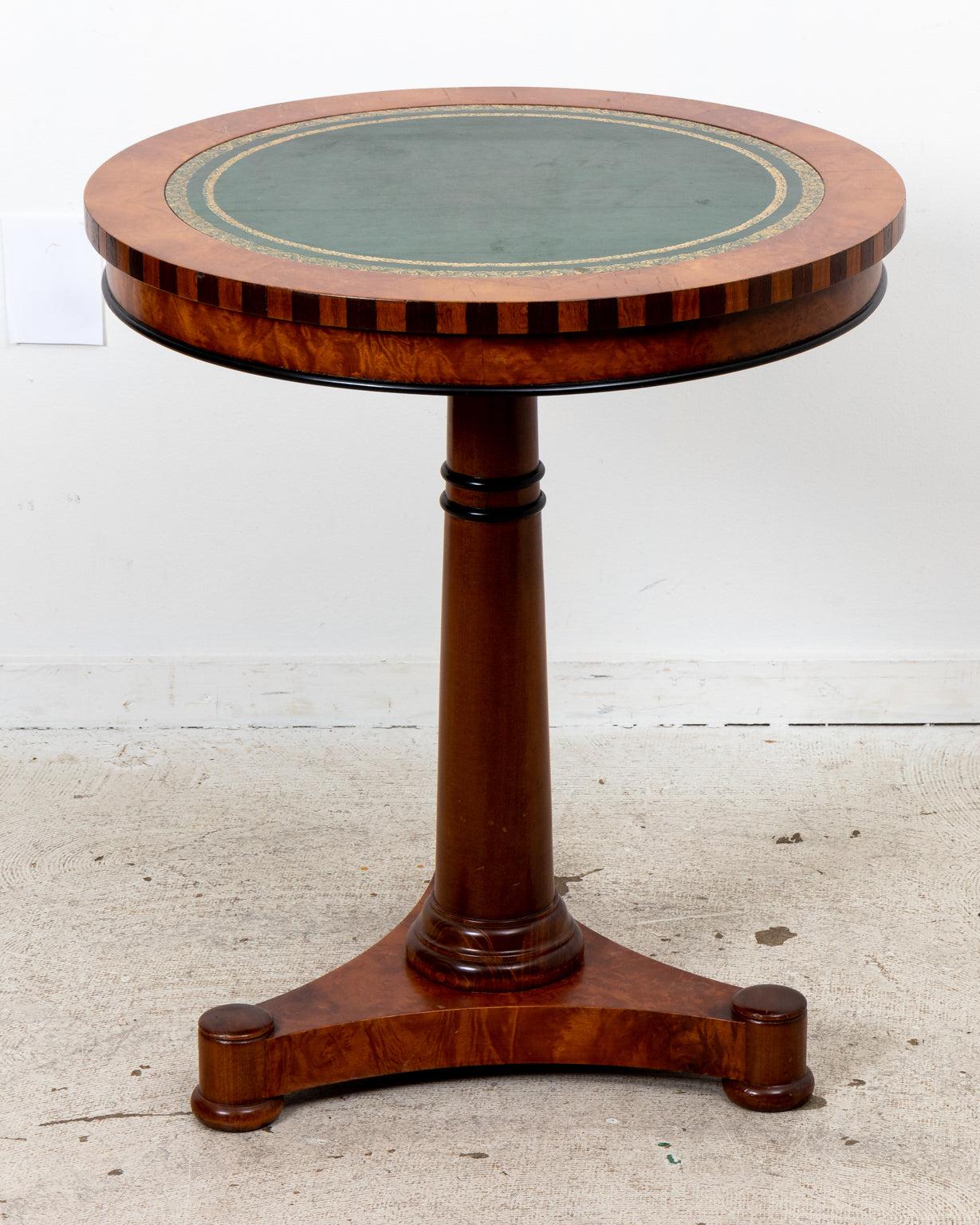 Wood Leather Top Drum Table For Sale
