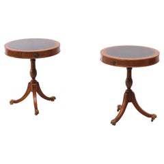 Vintage Leather Top Drum Tables England 1960s