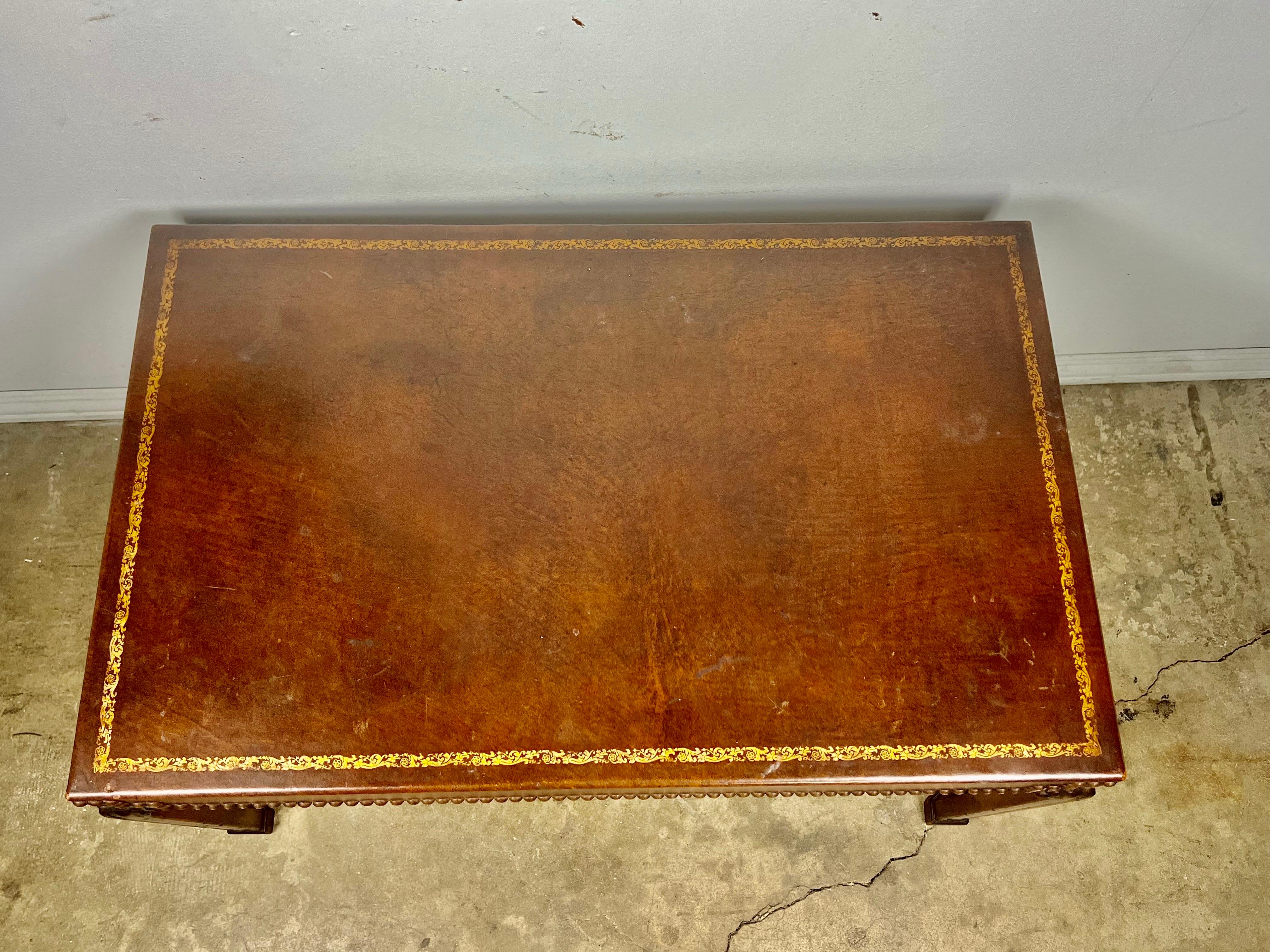 Mid-20th Century Leather Top English Tea Table For Sale