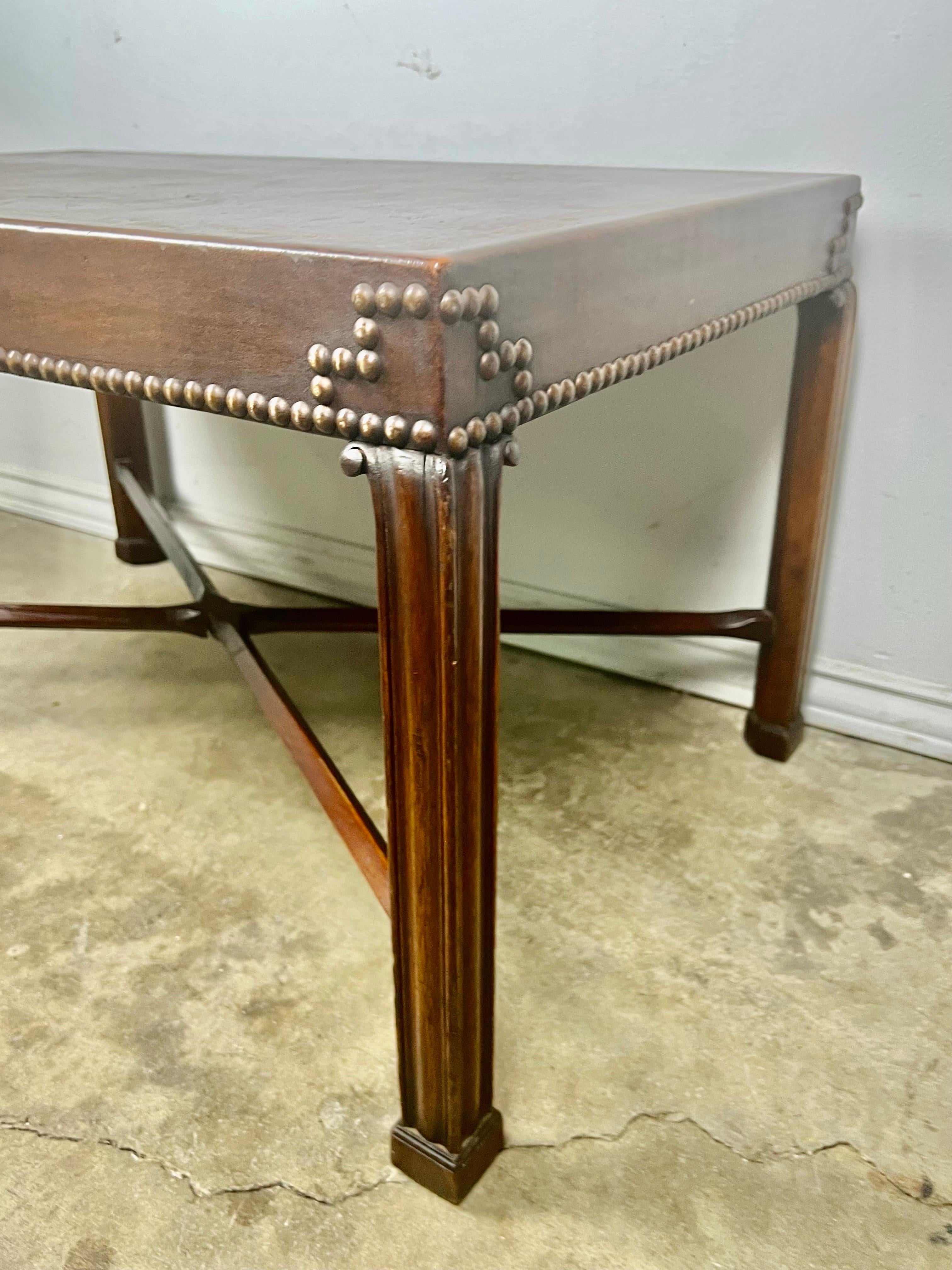 Leather Top English Tea Table For Sale 2