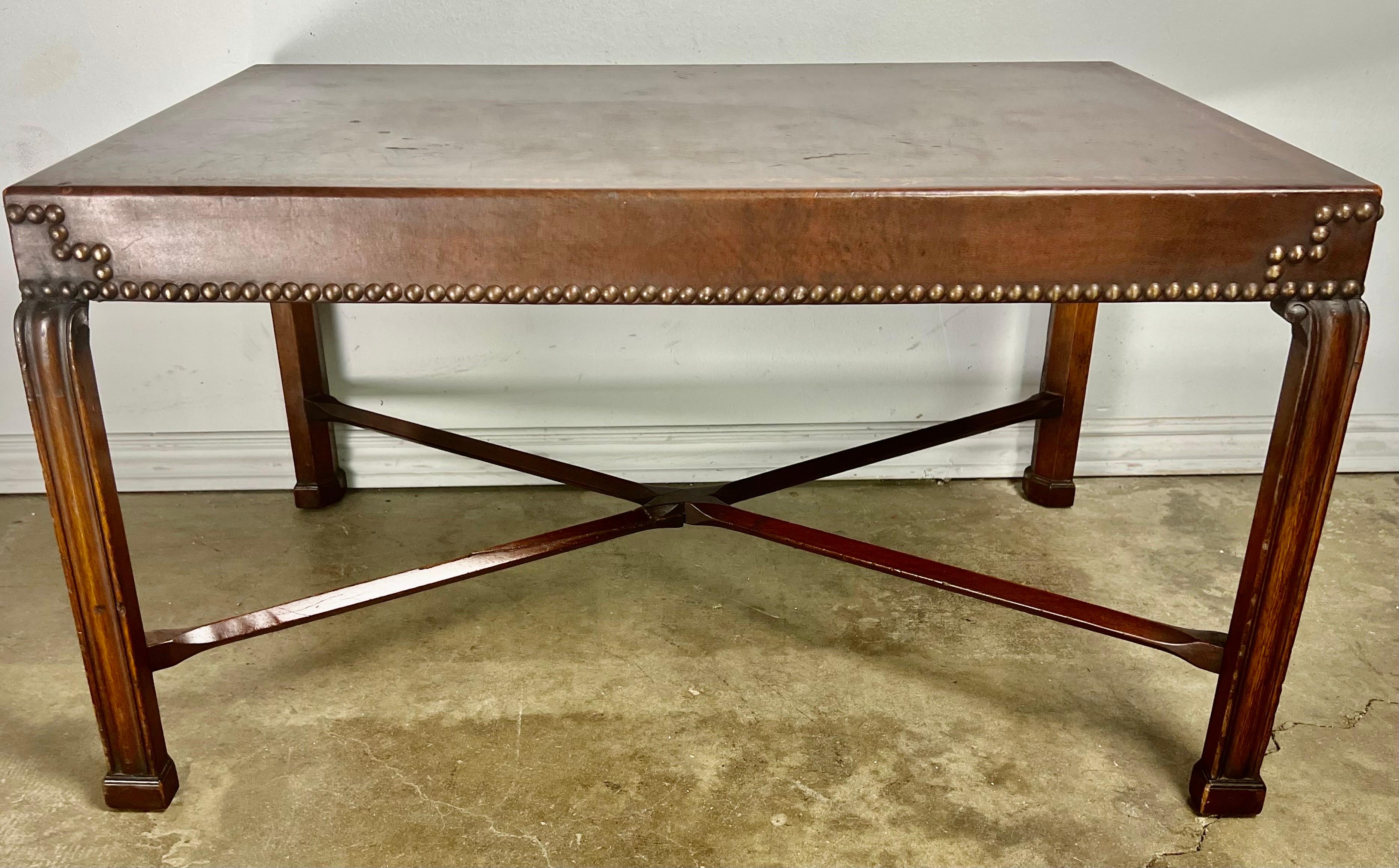 Leather Top English Tea Table For Sale 3