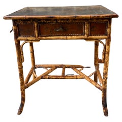 Leather Top Faux Bamboo Single Drawer Desk Early 20th Century