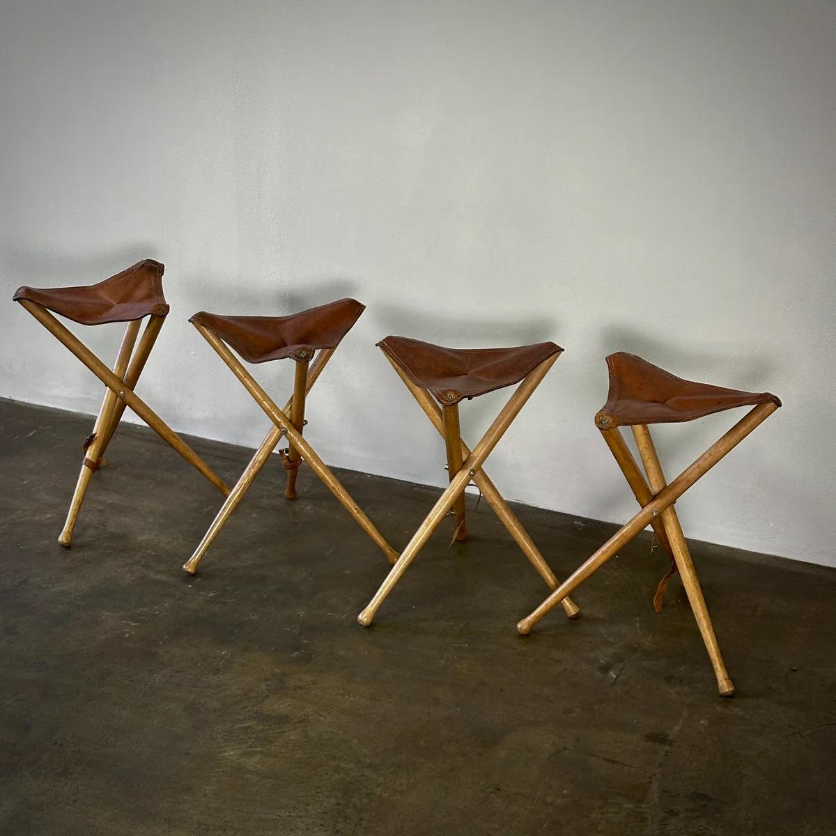 Leather Top Folding Tripod Stools For Sale 1