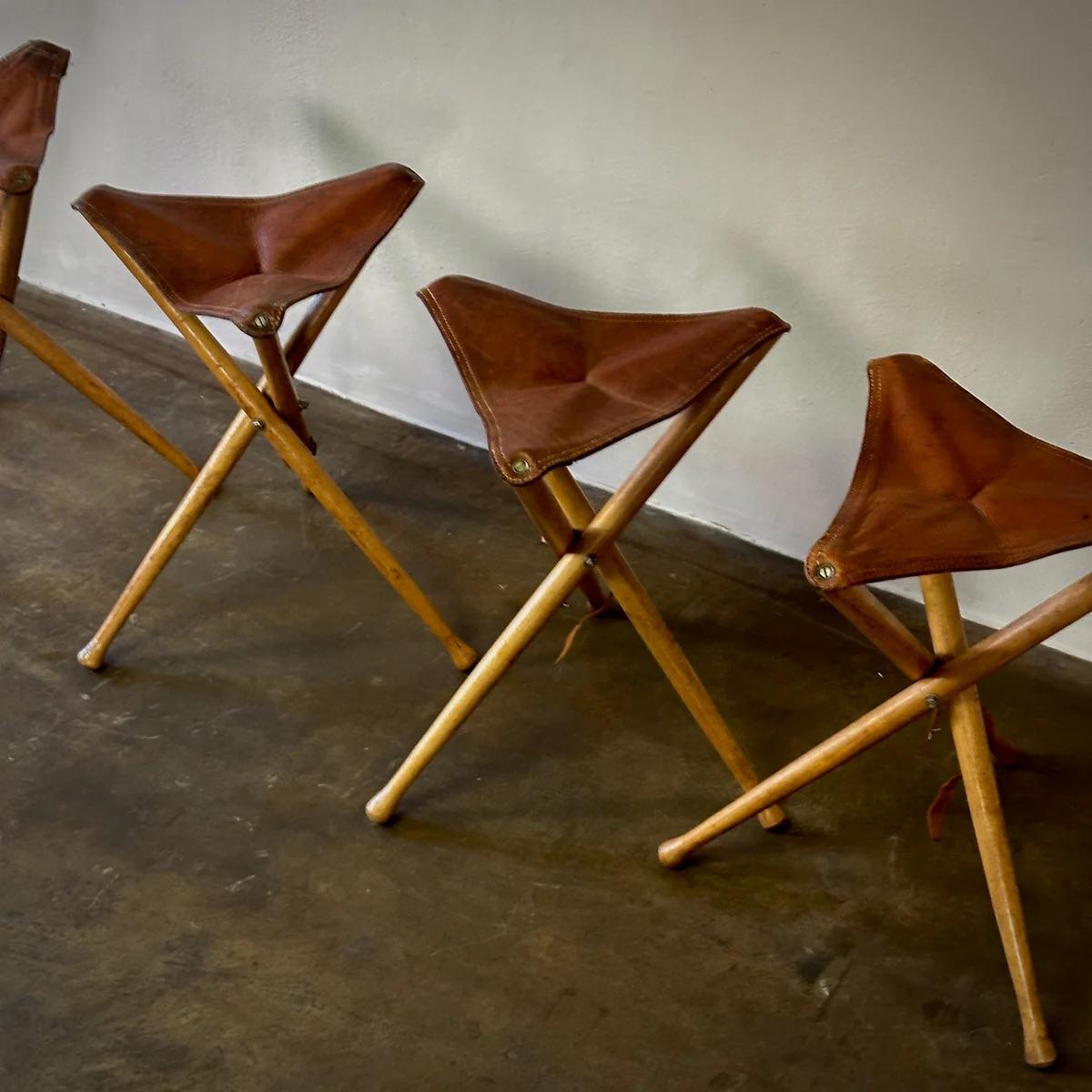 Leather Top Folding Tripod Stools For Sale 2