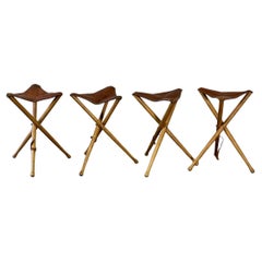 Vintage Leather Top Folding Tripod Stools