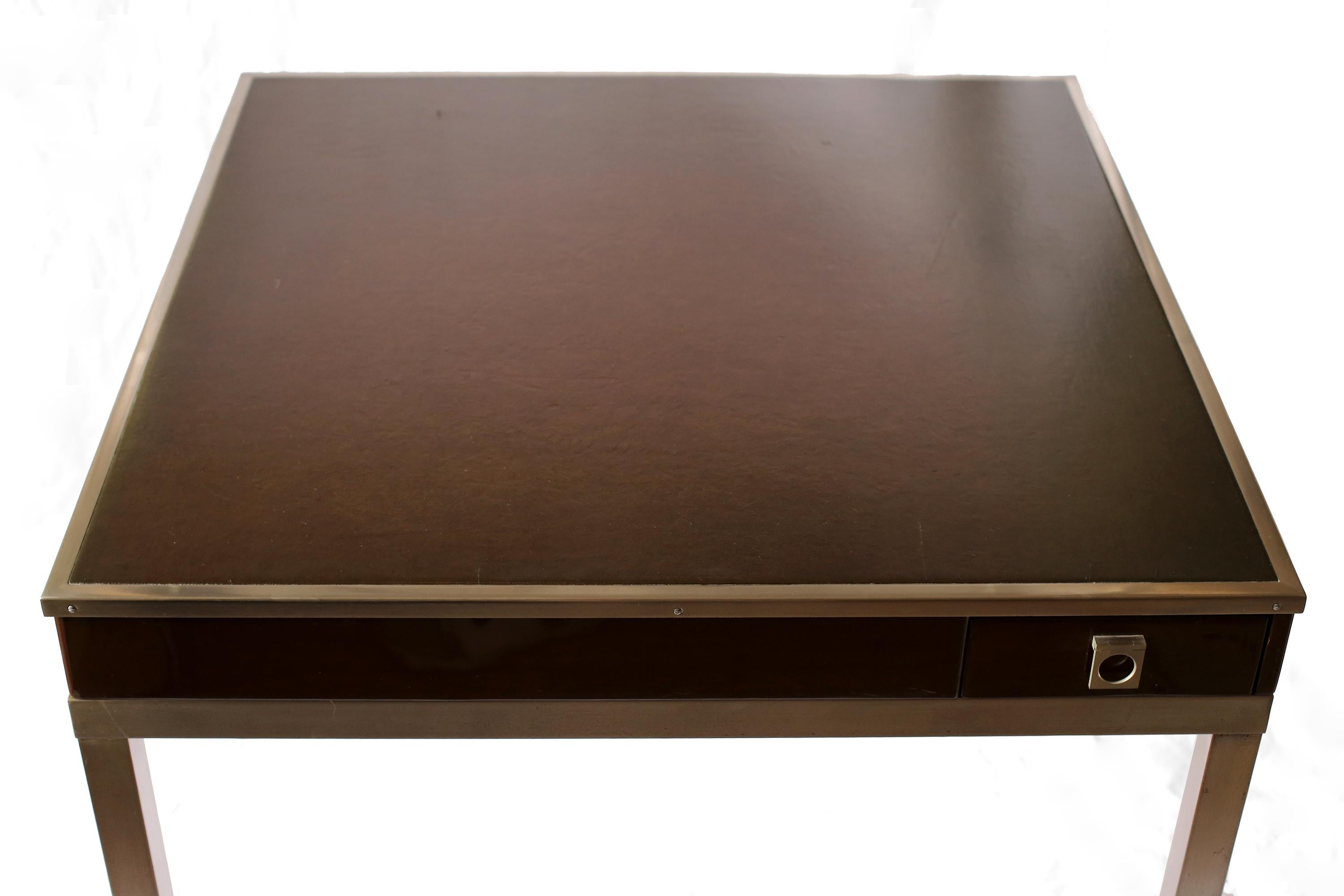 Mid-Century Modern Leather Top Games Table by Guy Lefevre for Maison Jansen, French, c. 1970s