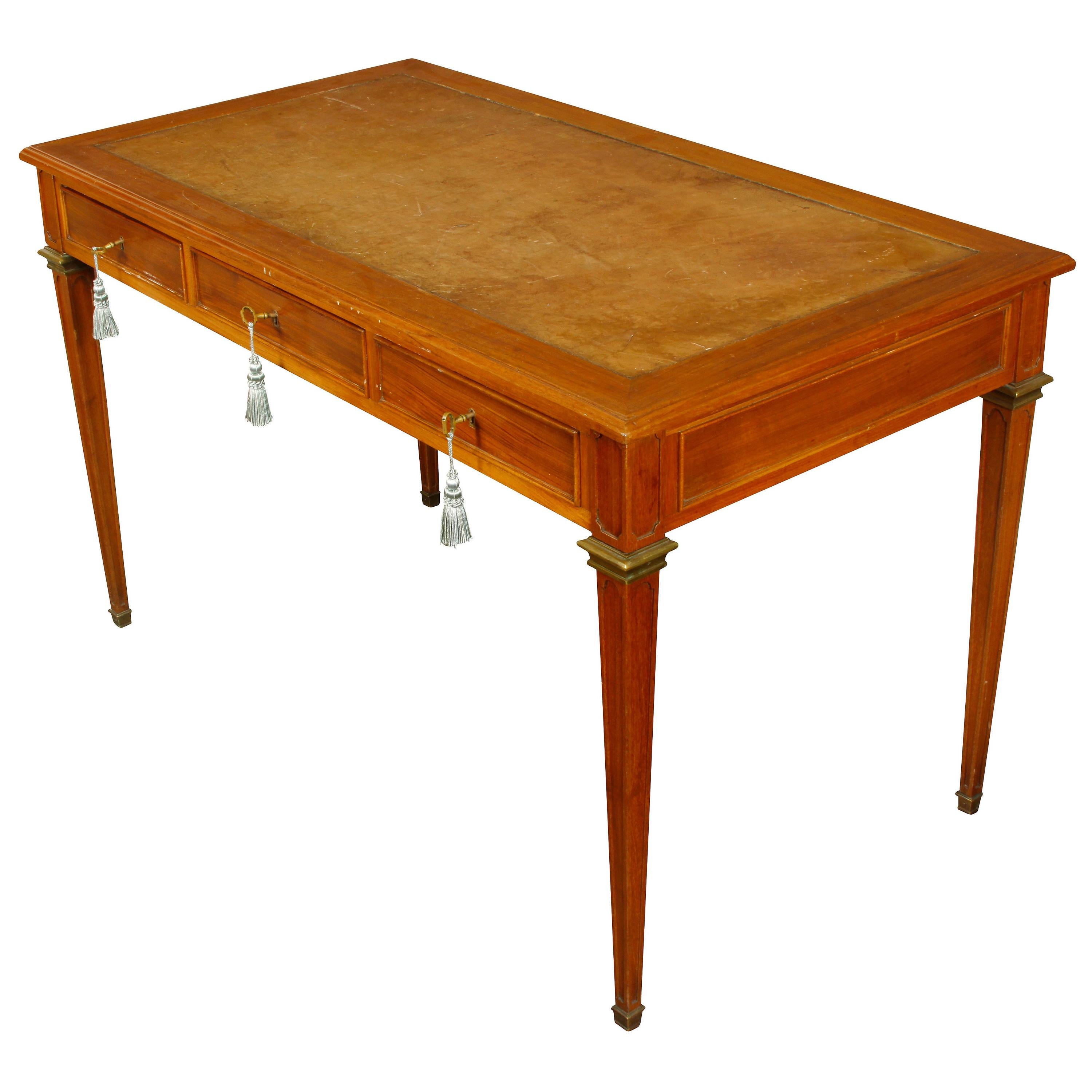 Leather Top Louis XVI Style Writing Desk with Brass Trim