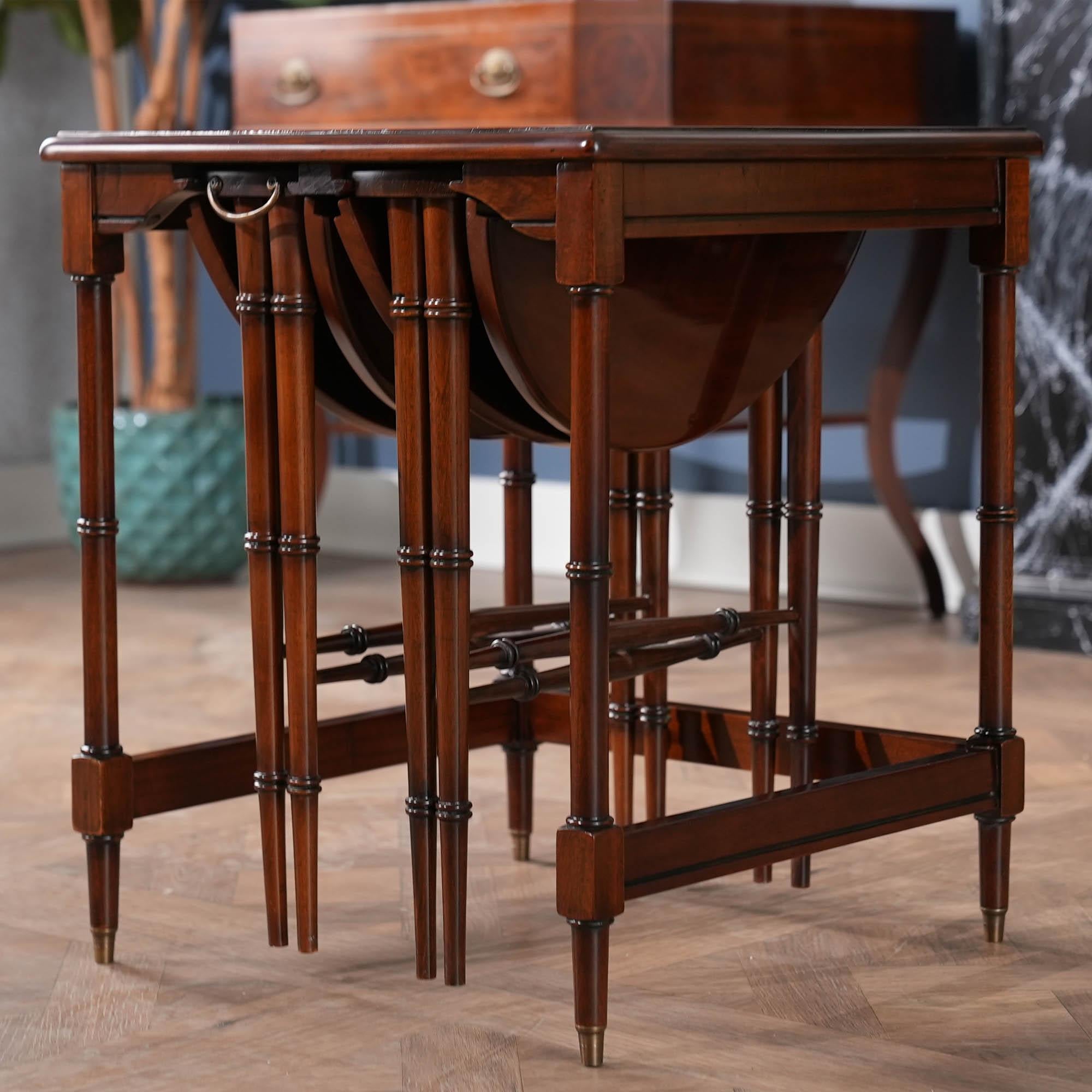 Hand-Carved Leather Top Nesting Table For Sale