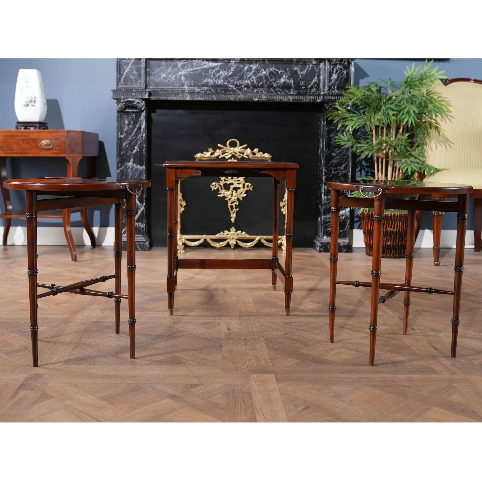 Mahogany Leather Top Nesting Table For Sale