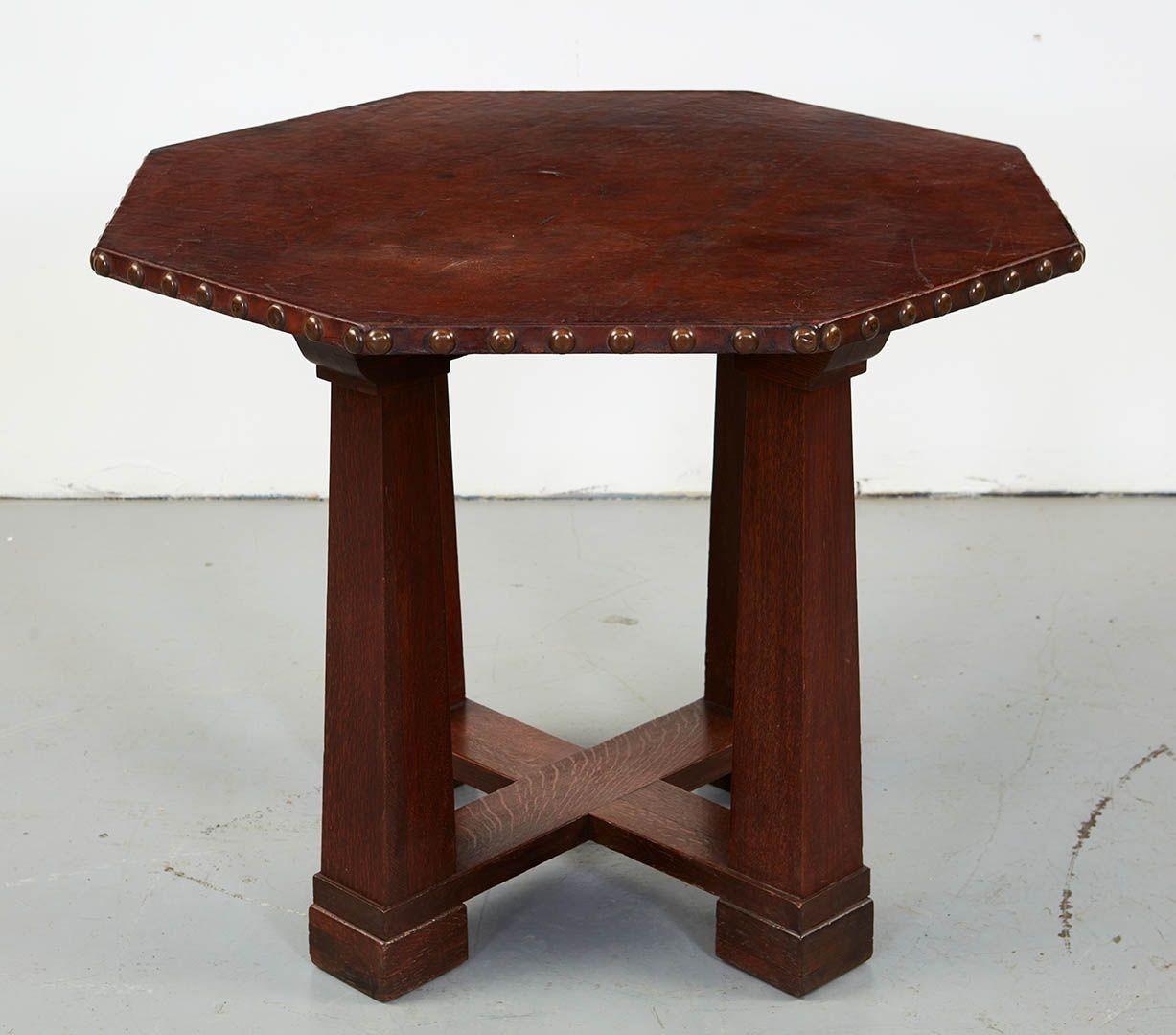 English Leather Top Octagonal Center Table For Sale
