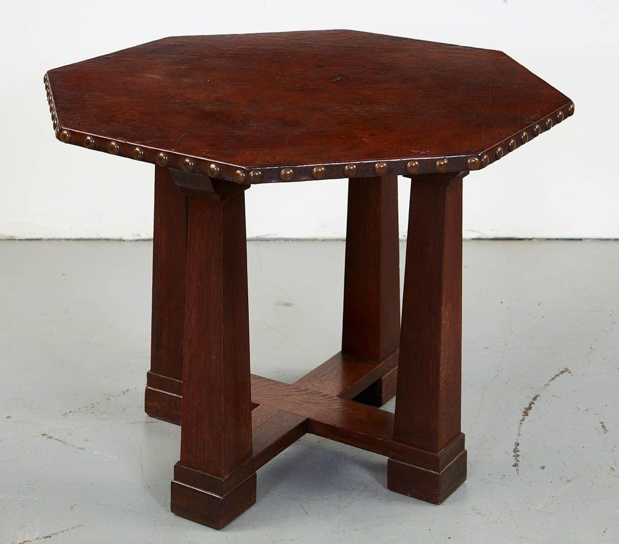 Early 20th Century Leather Top Octagonal Center Table For Sale