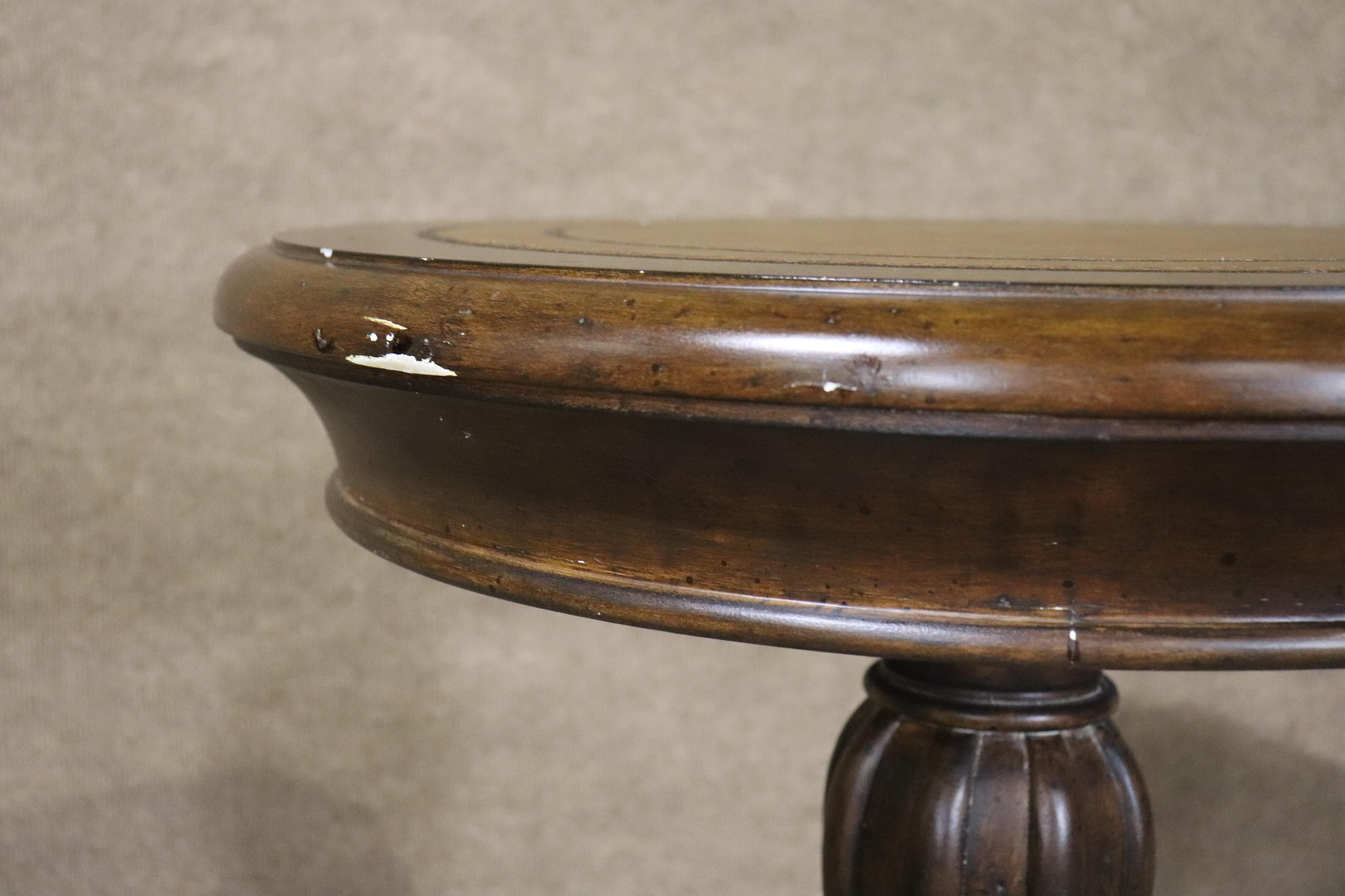 Leather Top Pedestal Table For Sale 1