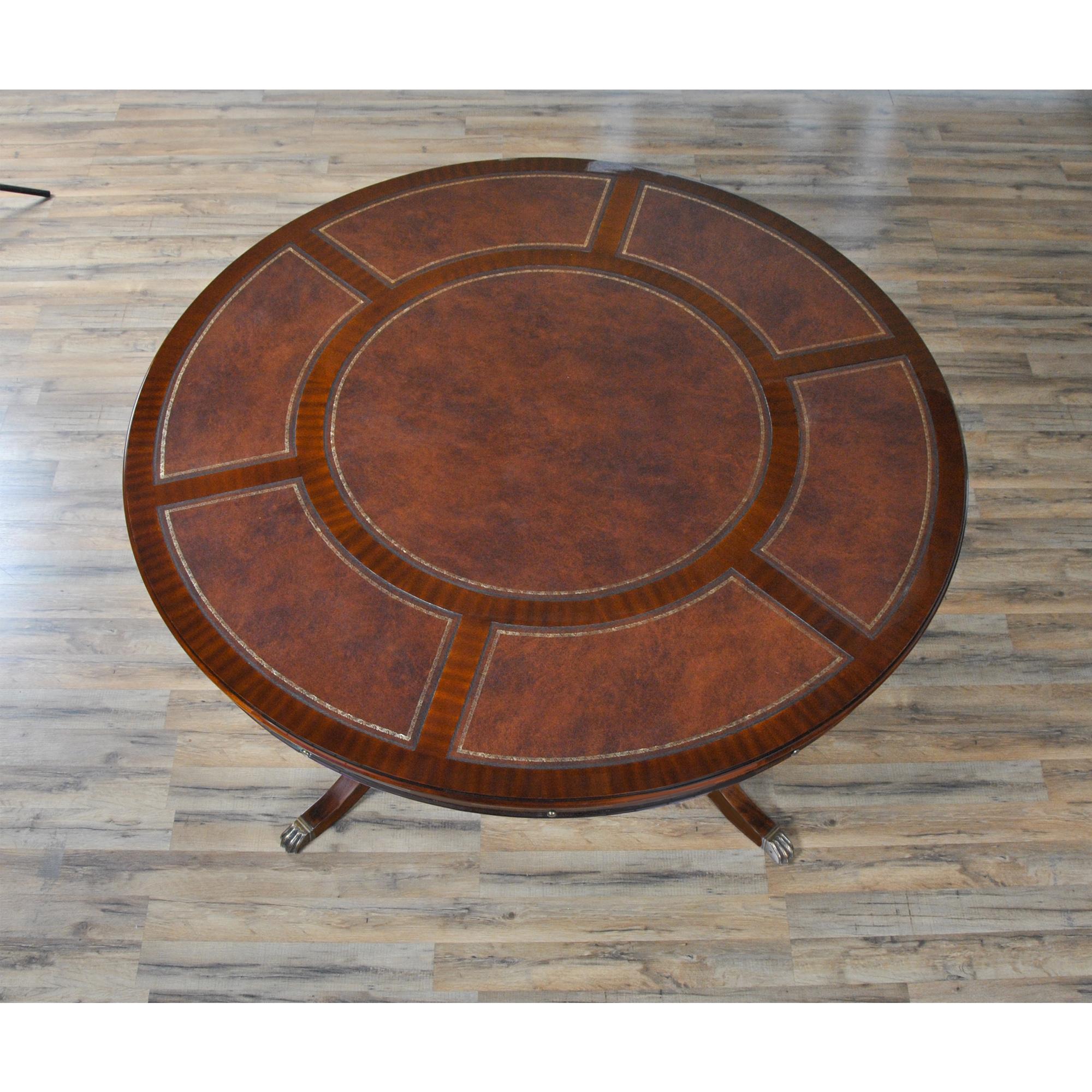 Hand-Carved Leather Top Perimeter Dining Table  For Sale