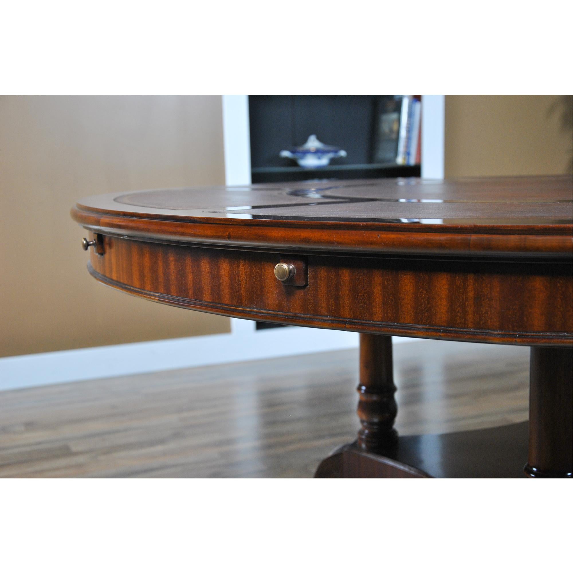 Mahogany Leather Top Perimeter Dining Table  For Sale