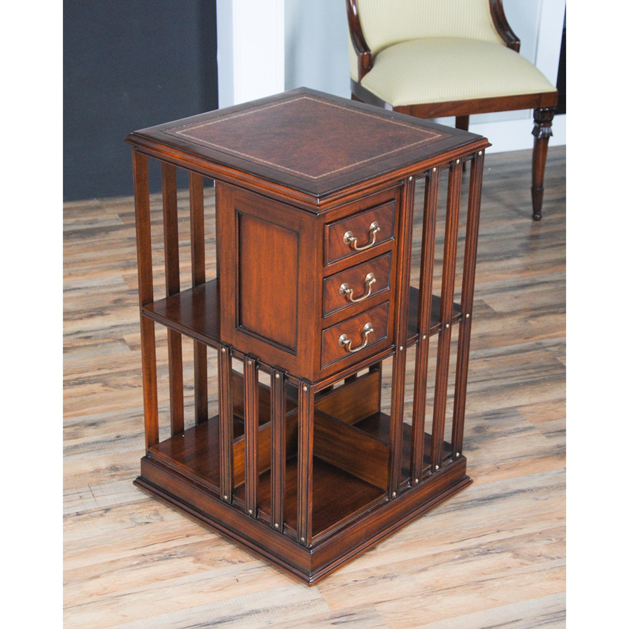 Chippendale Leather Top Revolving Bookcase For Sale