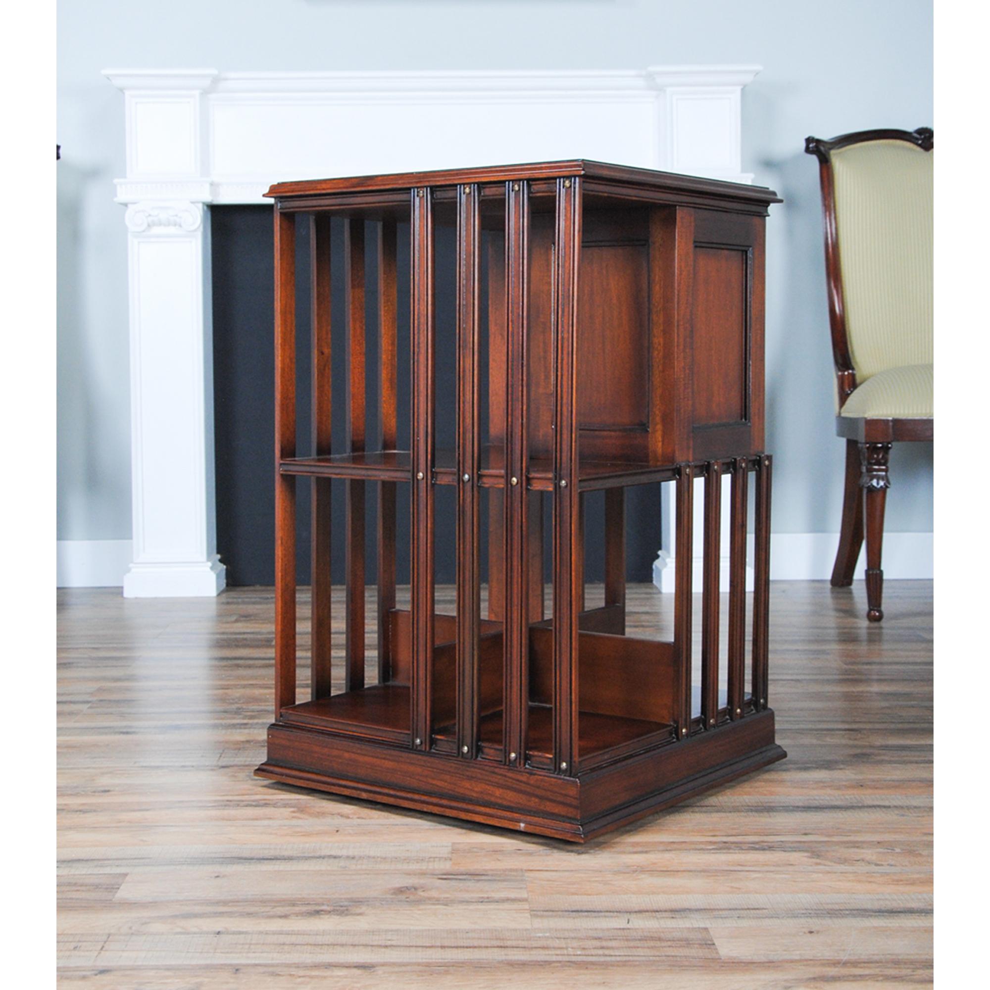 Hand-Carved Leather Top Revolving Bookcase For Sale