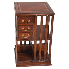Antique Leather Top Revolving Bookcase