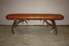 Leather Top Stag Horn Bench