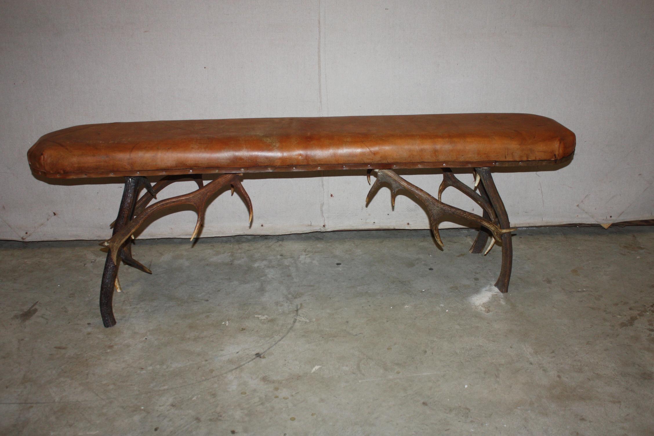Leather Top Stag Horn Bench For Sale 1