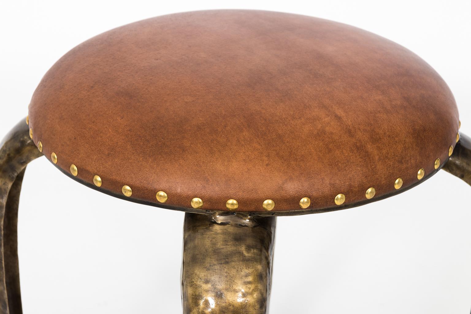 Leather Top Stool In Good Condition In Stamford, CT