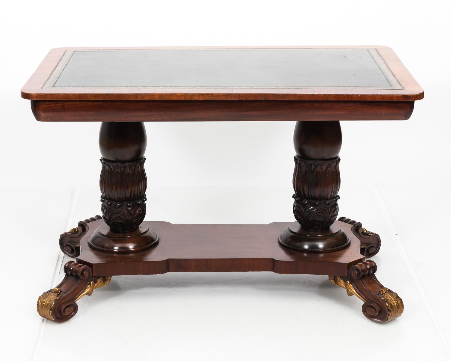 Leather Top Trestle Table, circa 1800 In Good Condition For Sale In Stamford, CT