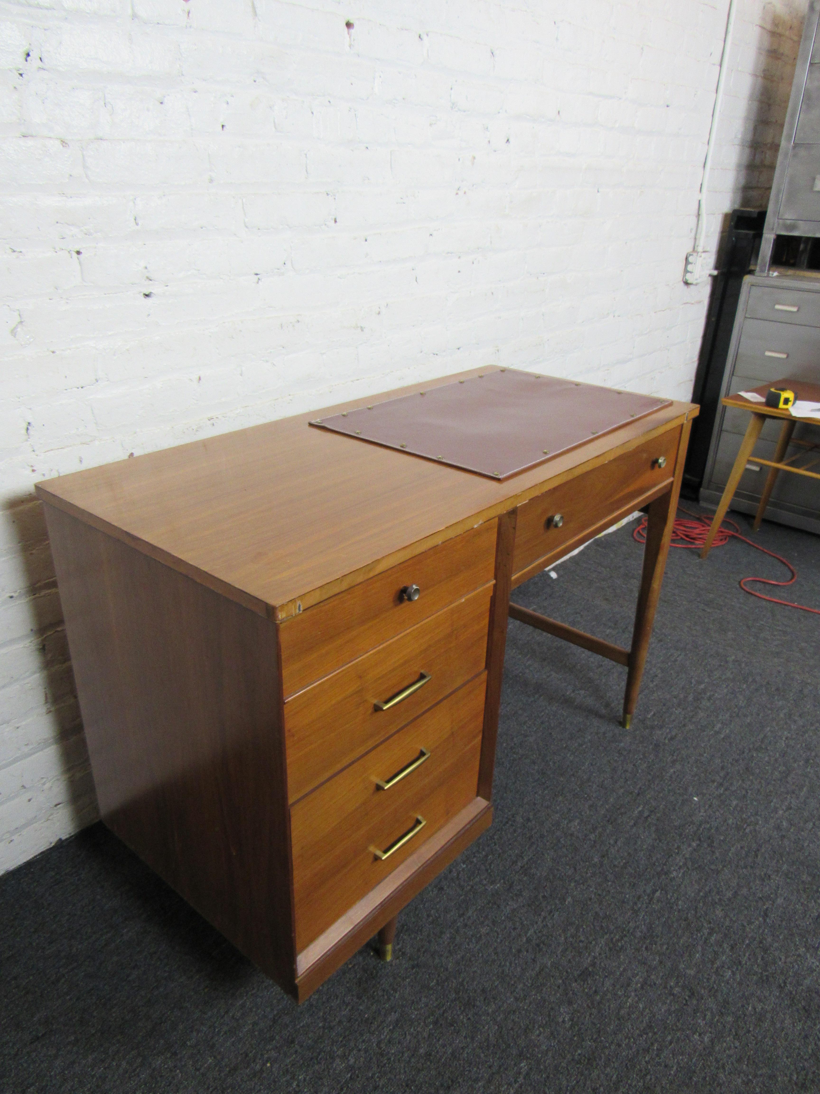 Brass Leather Top Writing Desk For Sale