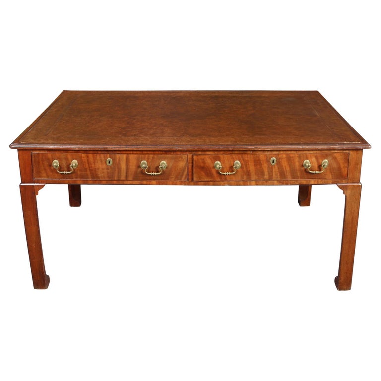 Leather Top Writing Desk with Ming Style Legs For Sale at 1stDibs