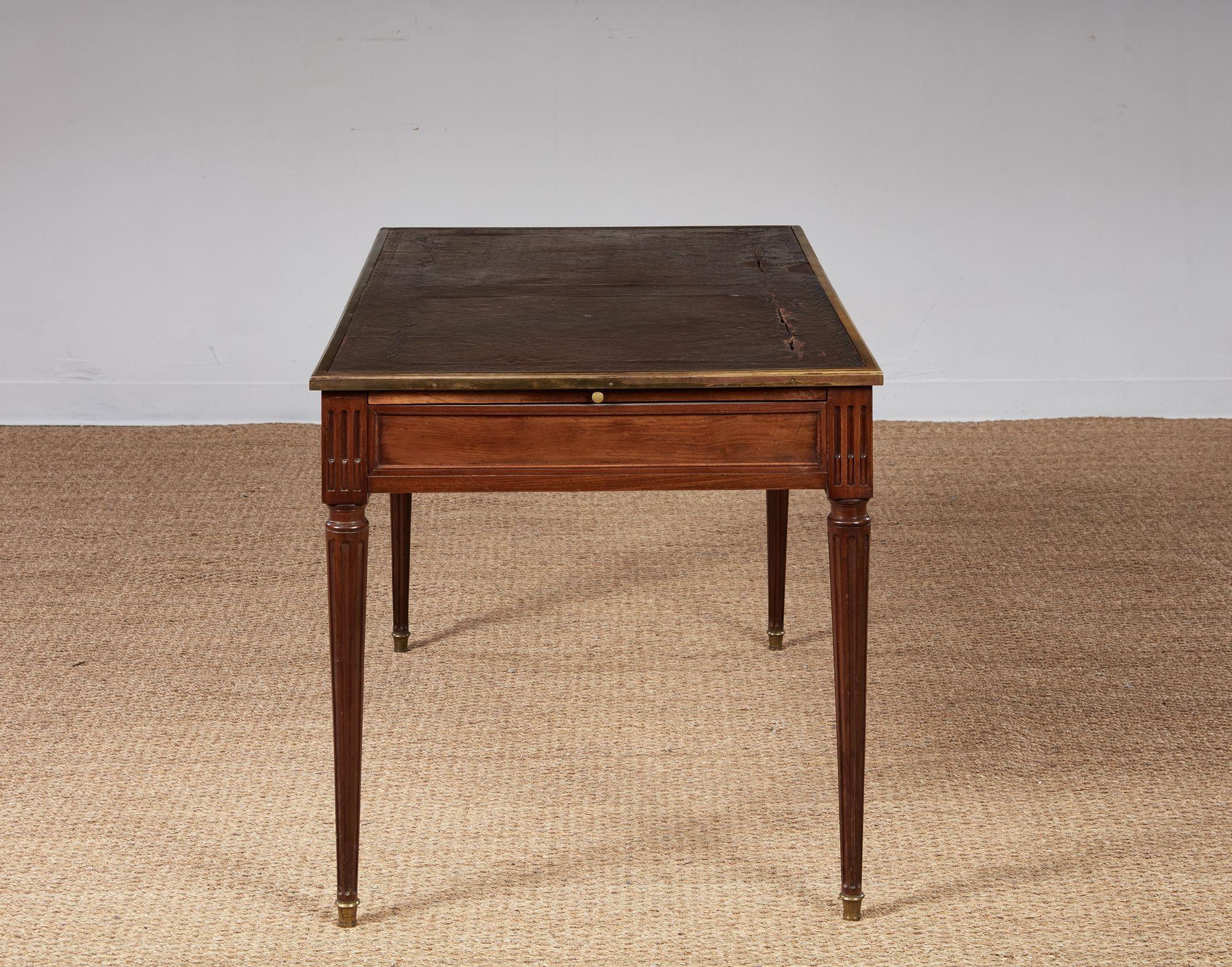 Leather Topped and Brass Trimmed Louis XVI Writing Table For Sale 8