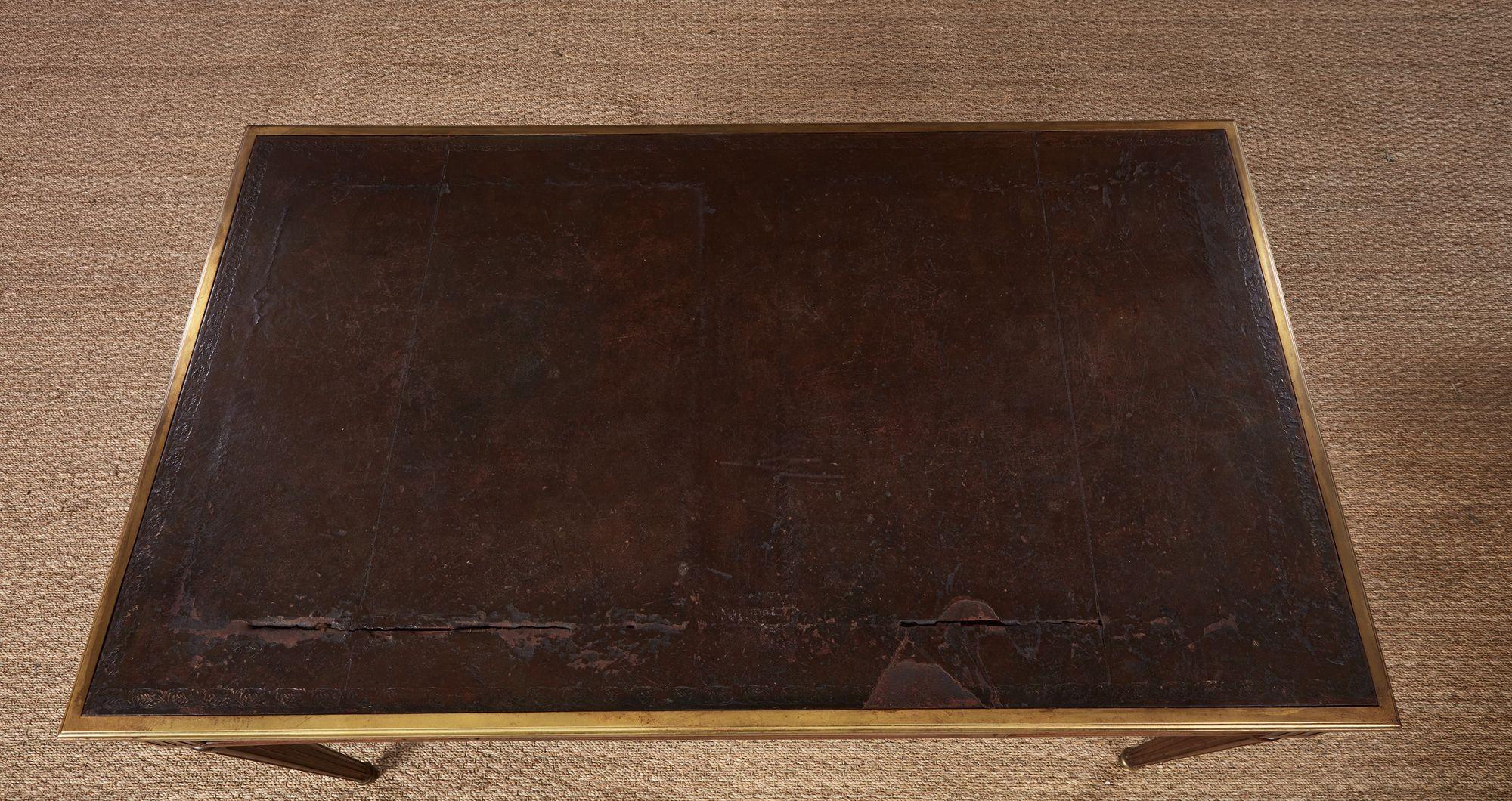 French Leather Topped and Brass Trimmed Louis XVI Writing Table For Sale