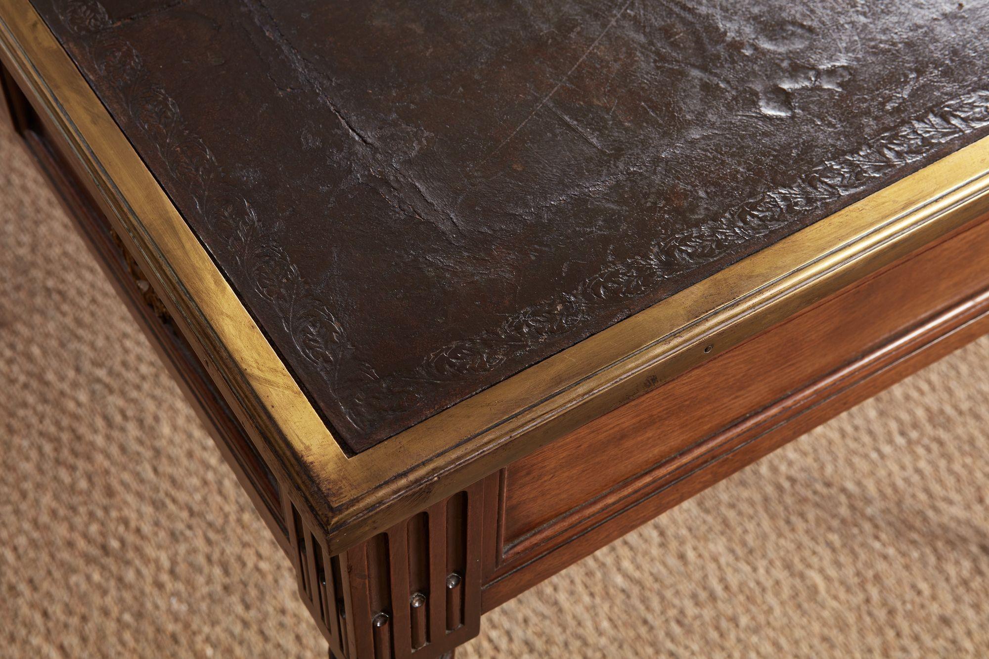 Leather Topped and Brass Trimmed Louis XVI Writing Table For Sale 2