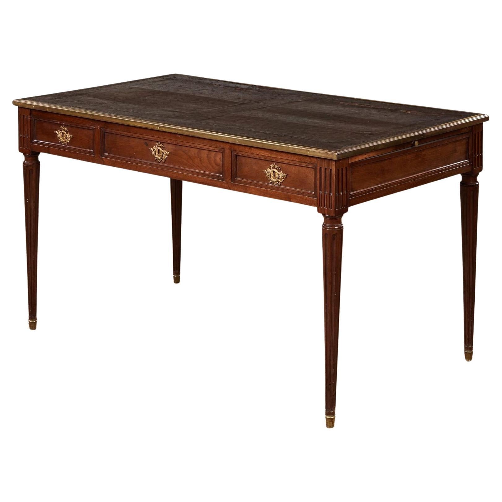 Leather Topped and Brass Trimmed Louis XVI Writing Table For Sale
