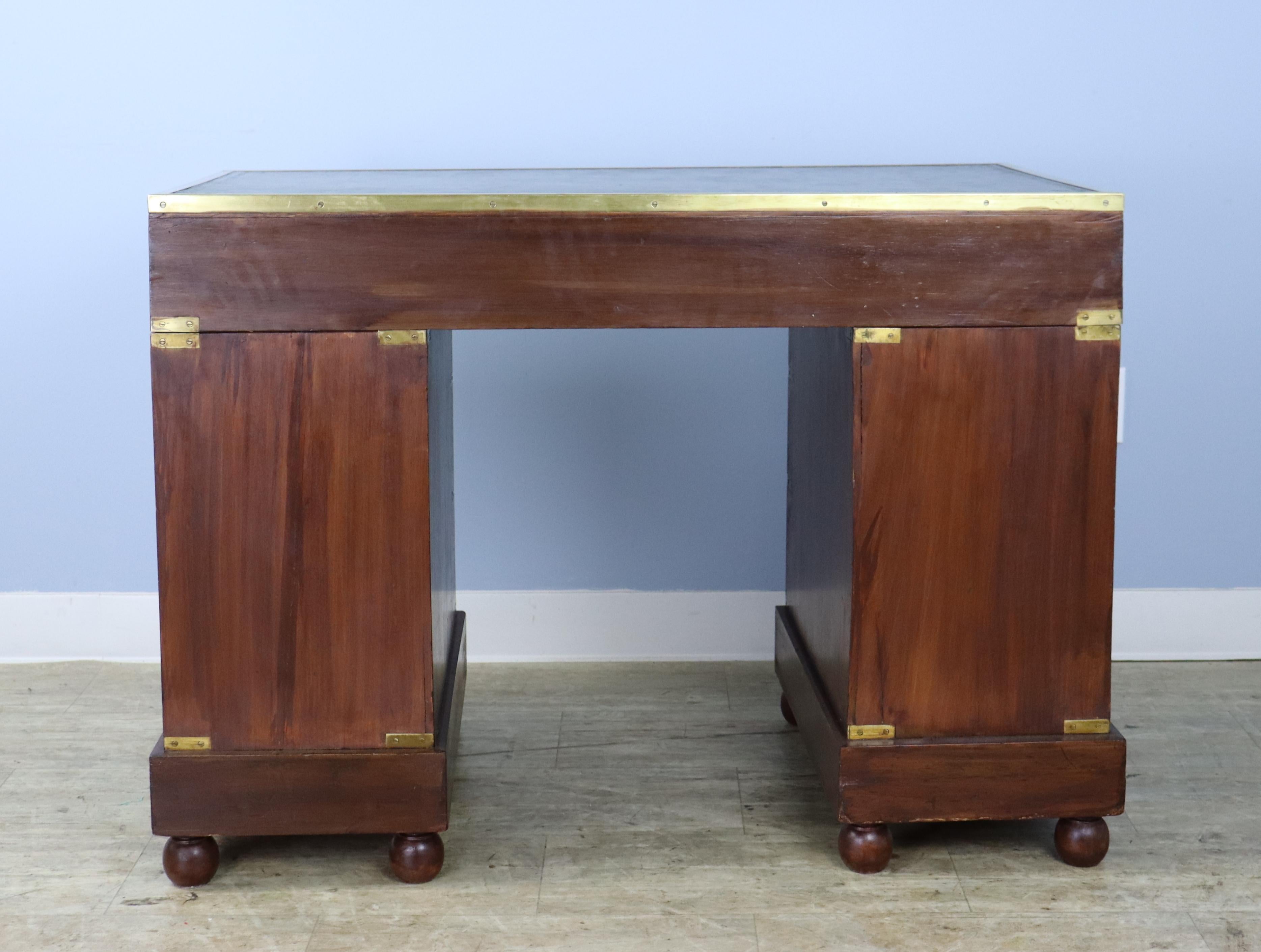 Leather Topped Mahogany Campaign Desk with Brass Moulded Edge For Sale 8