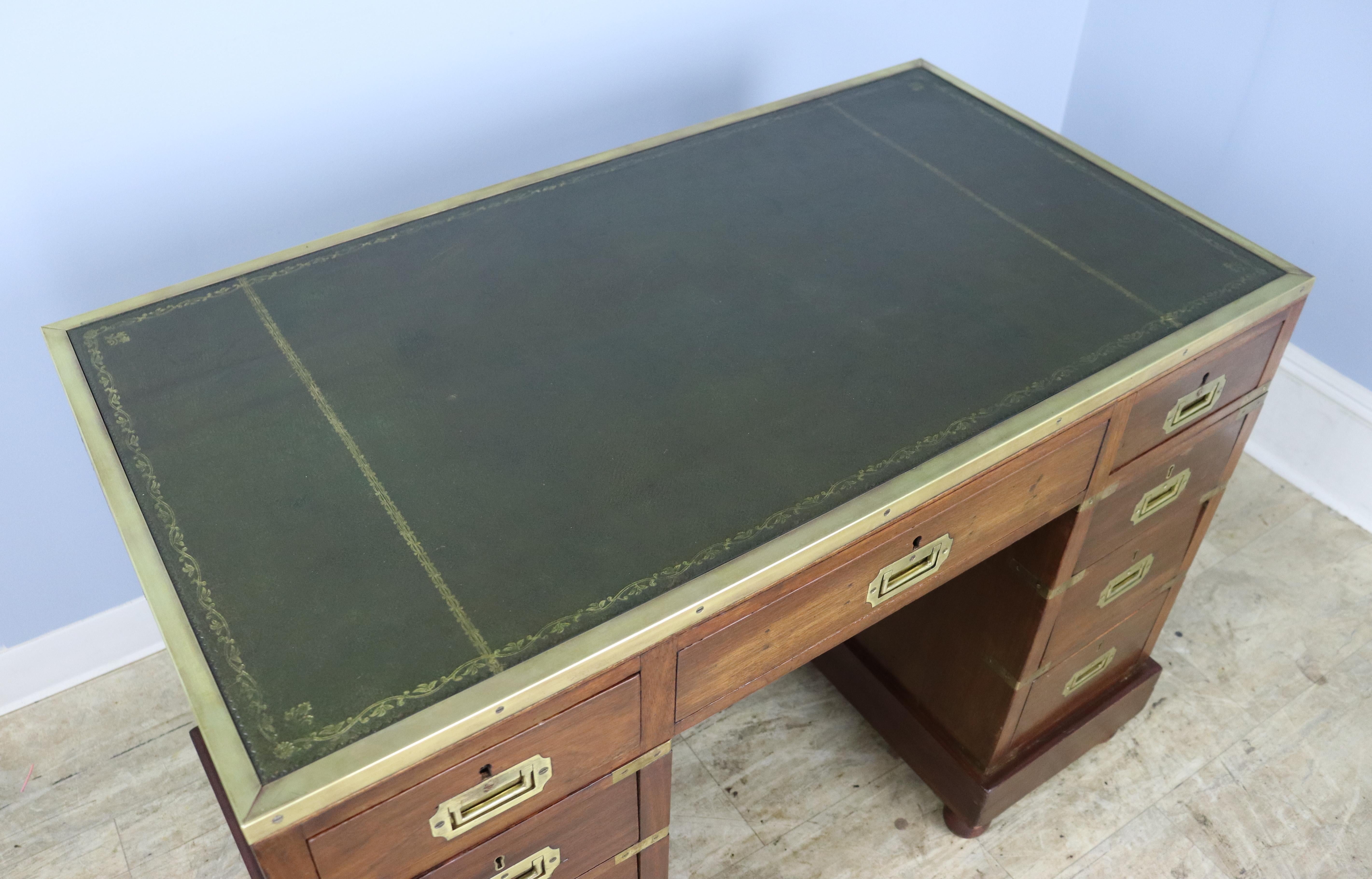 19th Century Leather Topped Mahogany Campaign Desk with Brass Moulded Edge For Sale