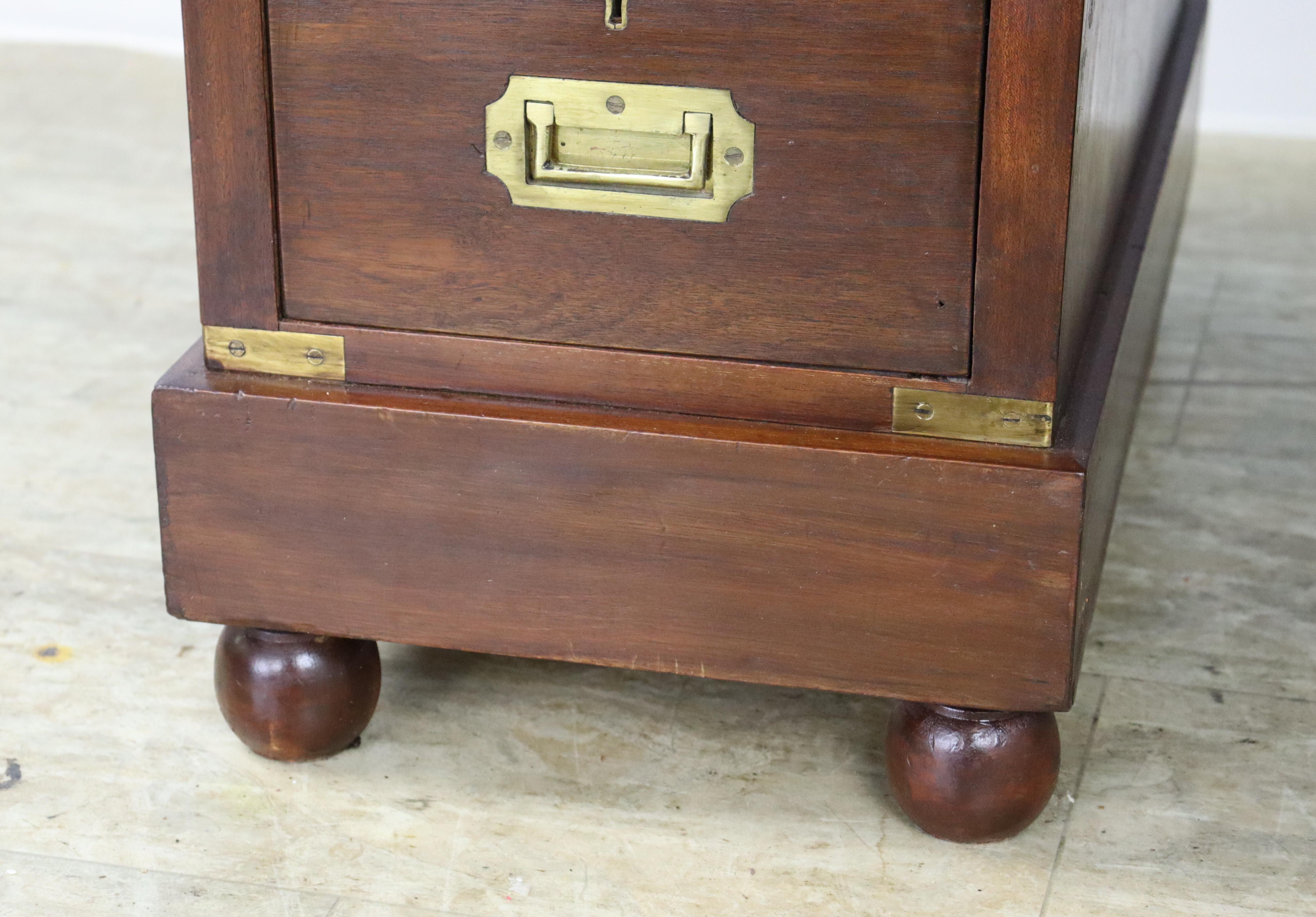 Leather Topped Mahogany Campaign Desk with Brass Moulded Edge For Sale 4