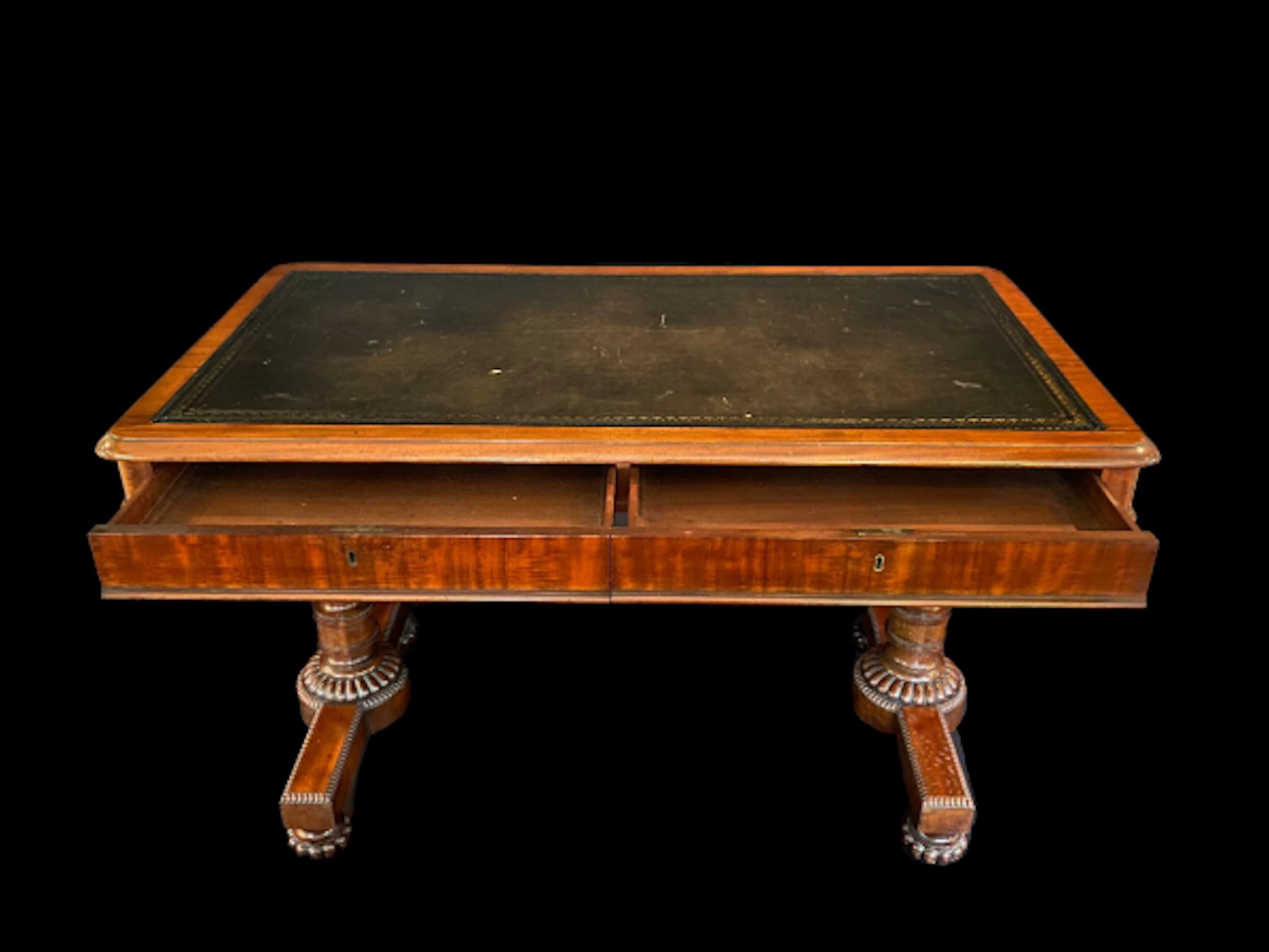 Leather Topped Regency Rectangular Mahogany Pedestal Table In Good Condition For Sale In Shrewsbury, GB