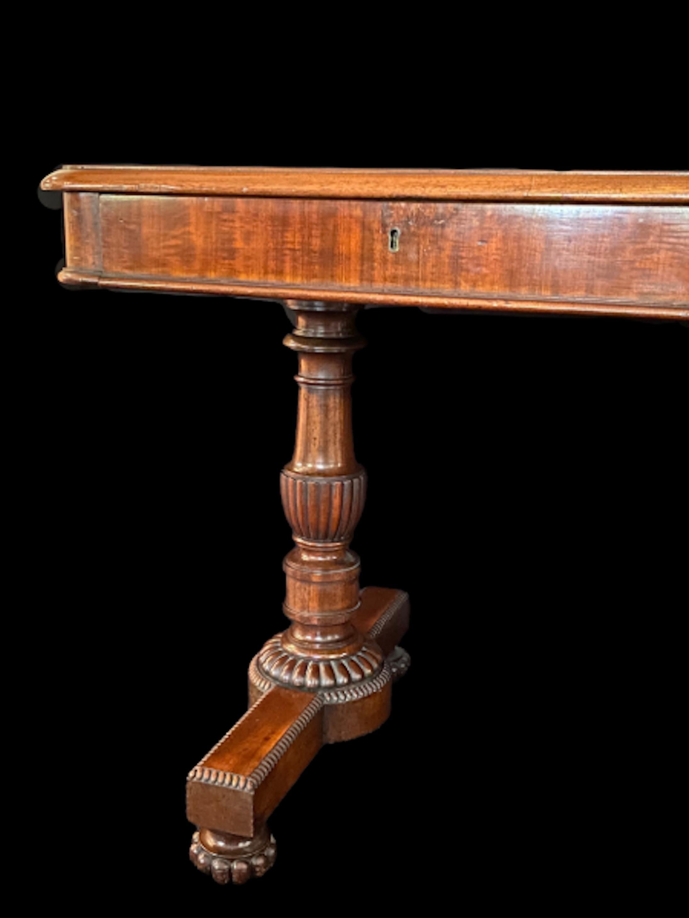 19th Century Leather Topped Regency Rectangular Mahogany Pedestal Table For Sale