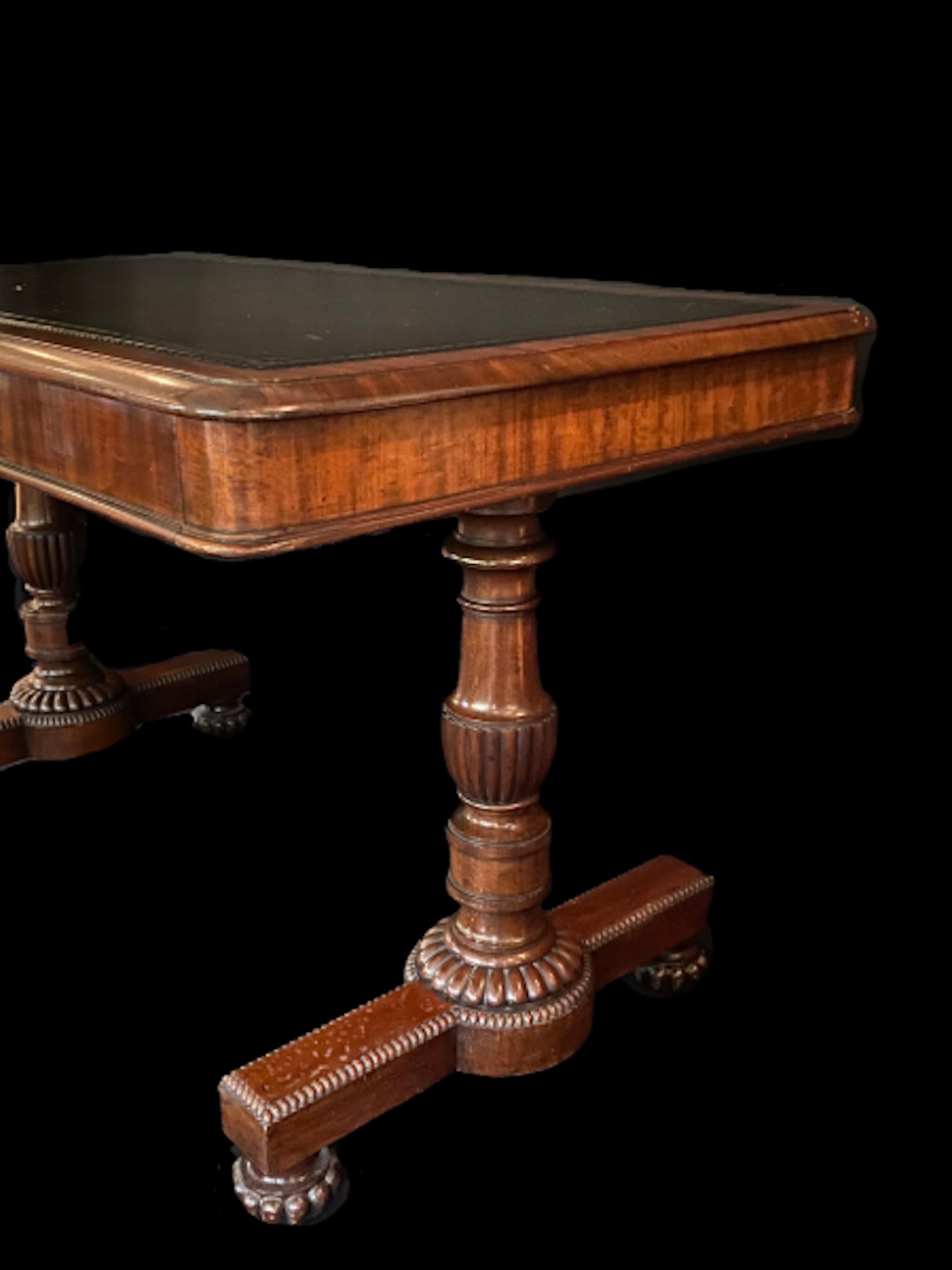 Leather Topped Regency Rectangular Mahogany Pedestal Table For Sale 2