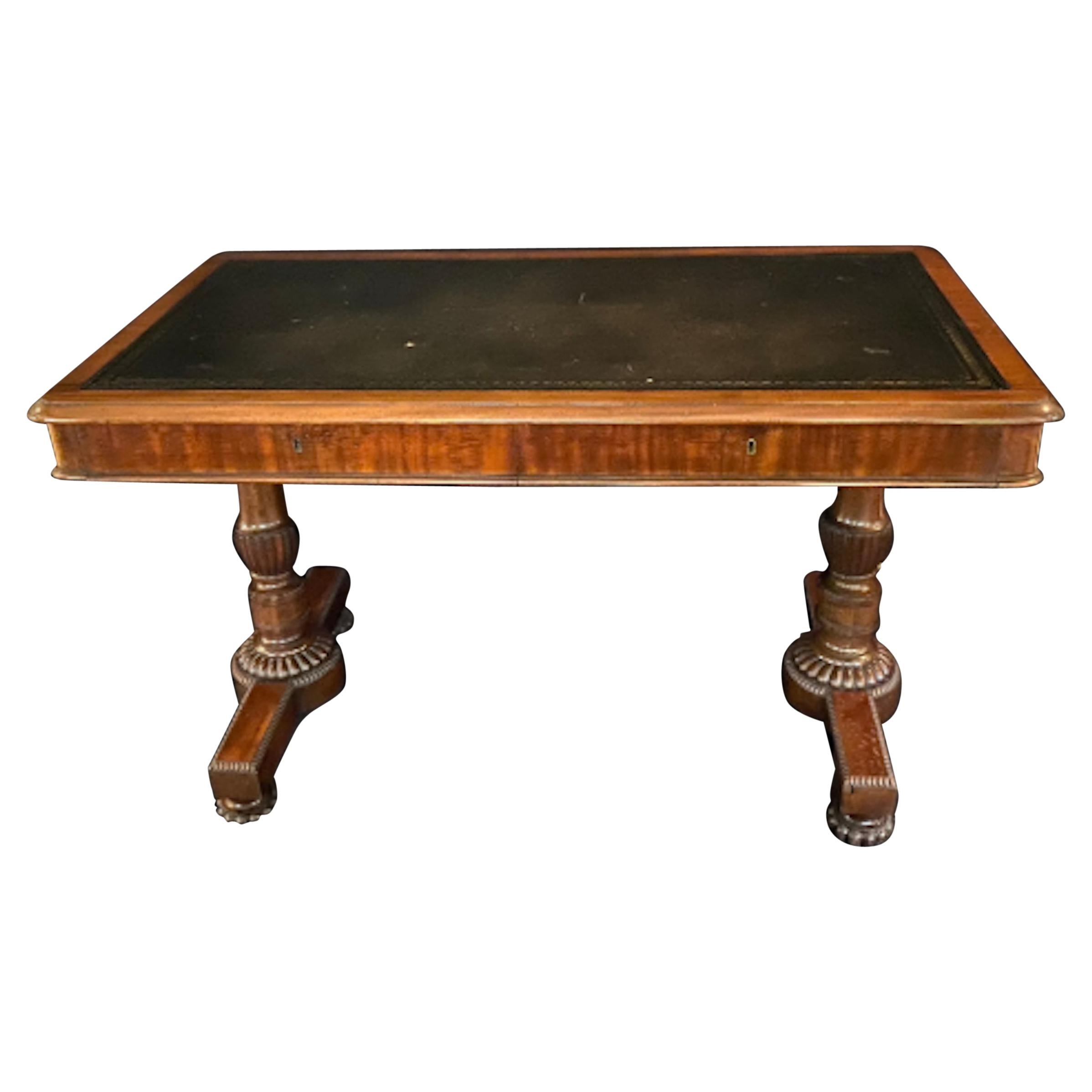 Leather Topped Regency Rectangular Mahogany Pedestal Table For Sale