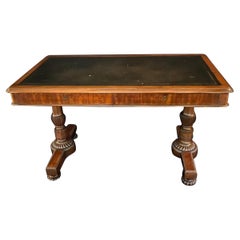 Antique Leather Topped Regency Rectangular Mahogany Pedestal Table