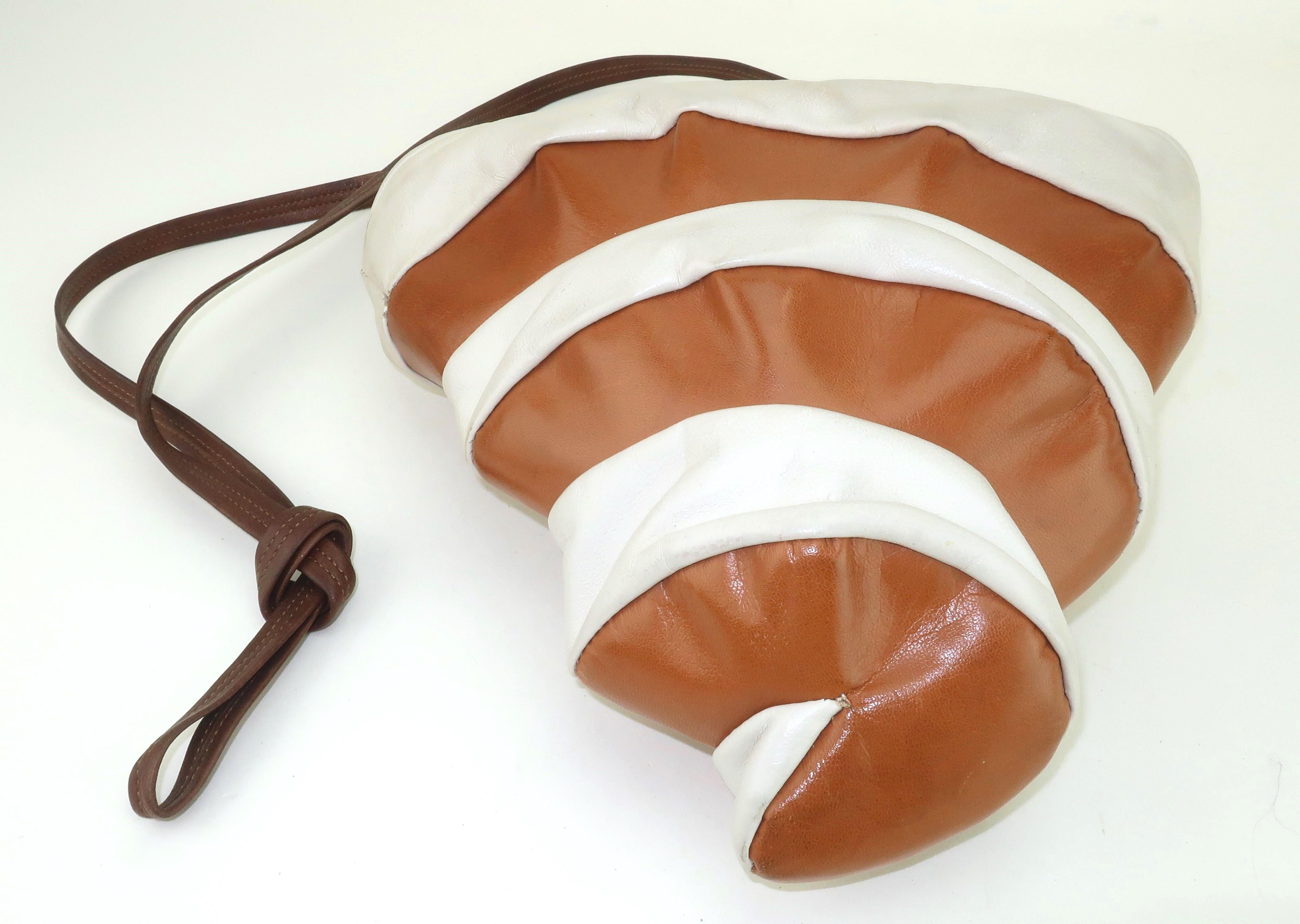 Brown Leather Tornado Shaped Two Tone Handbag, 1980's For Sale