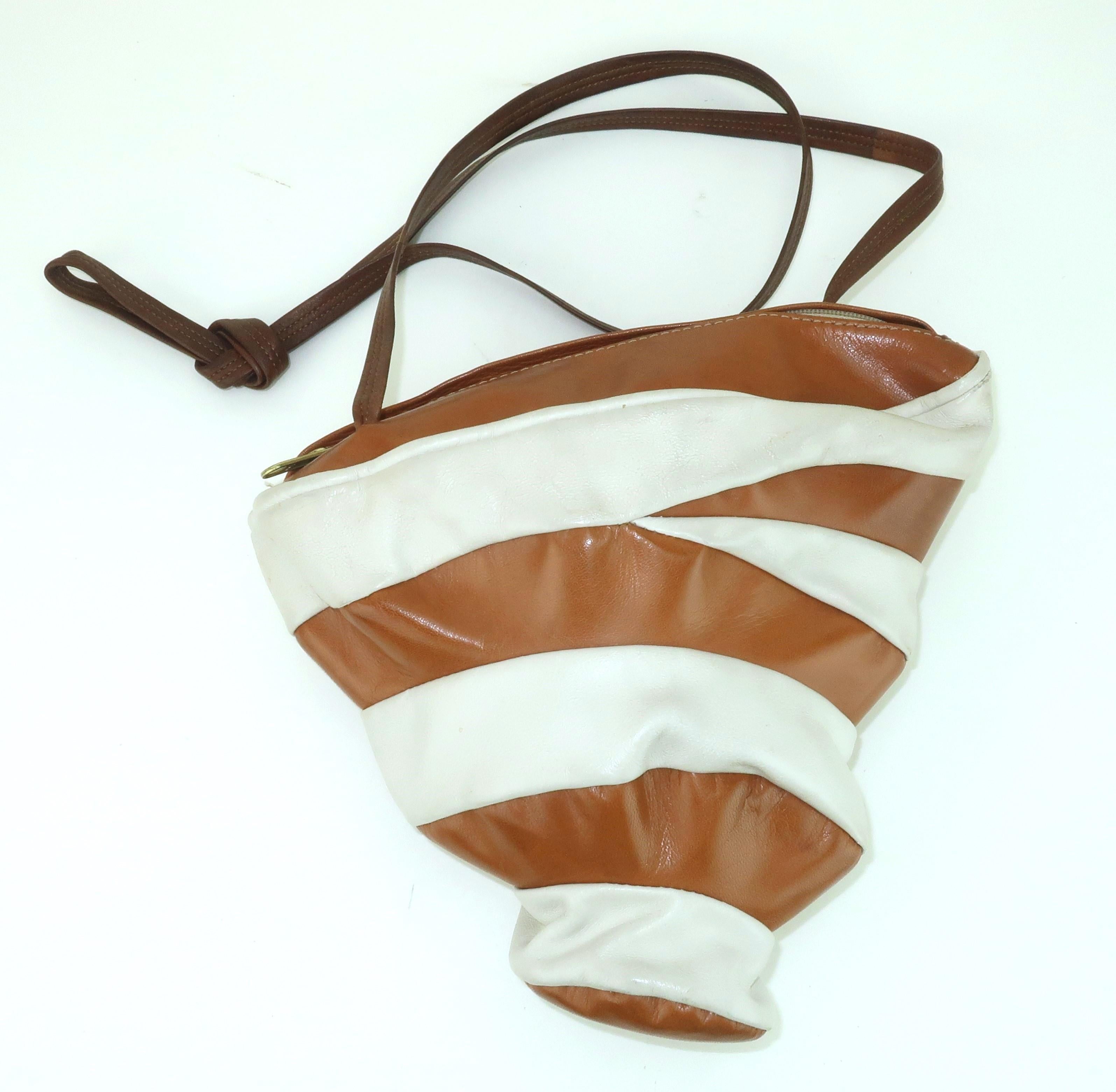 Women's Leather Tornado Shaped Two Tone Handbag, 1980's For Sale