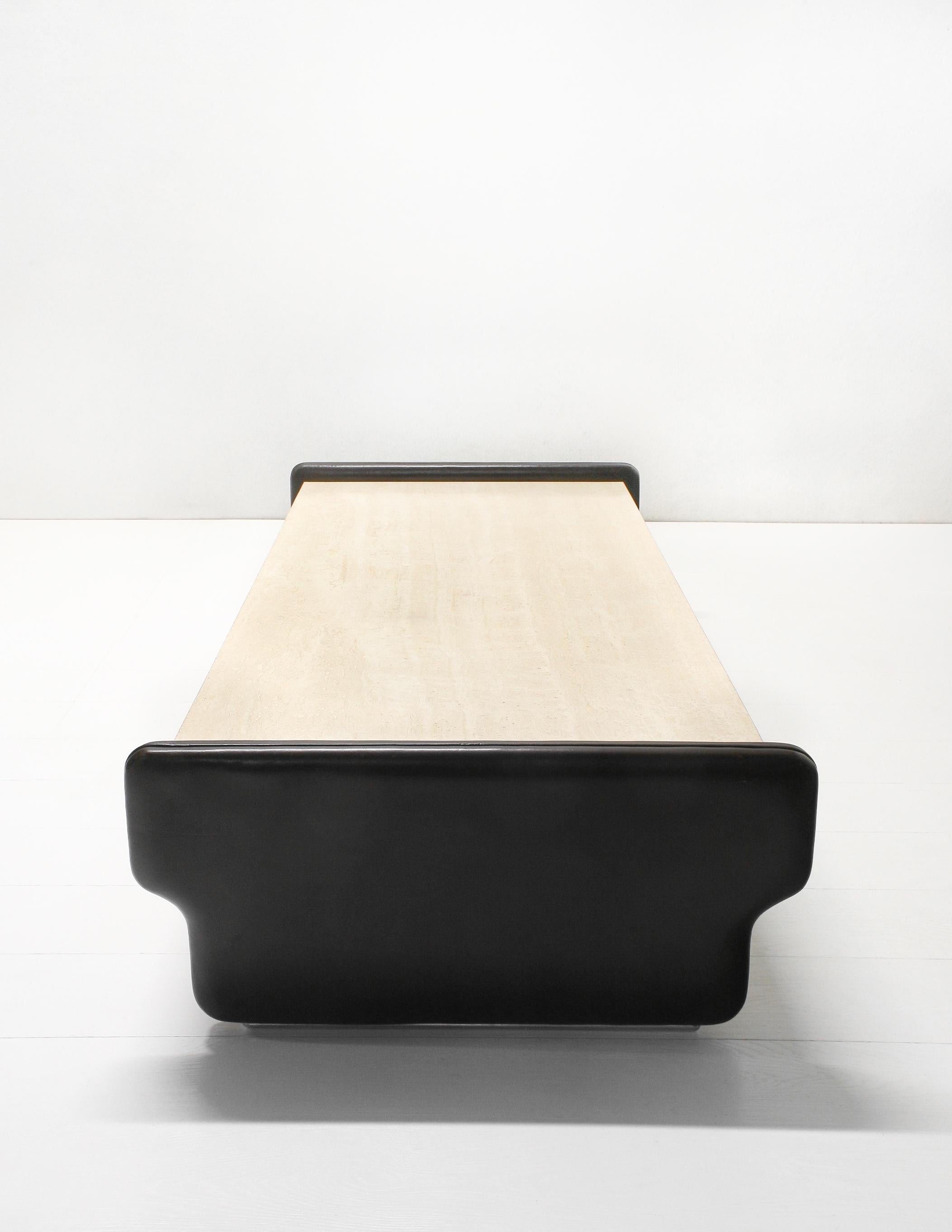 Mid-Century Modern Leather & Travertine Coffee Table from de Sede, 1970s