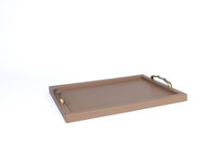 Vassoio in pelle AUREN, Medio, stile Chinoiserie, maniglie in ottone - Colore: Sadletan