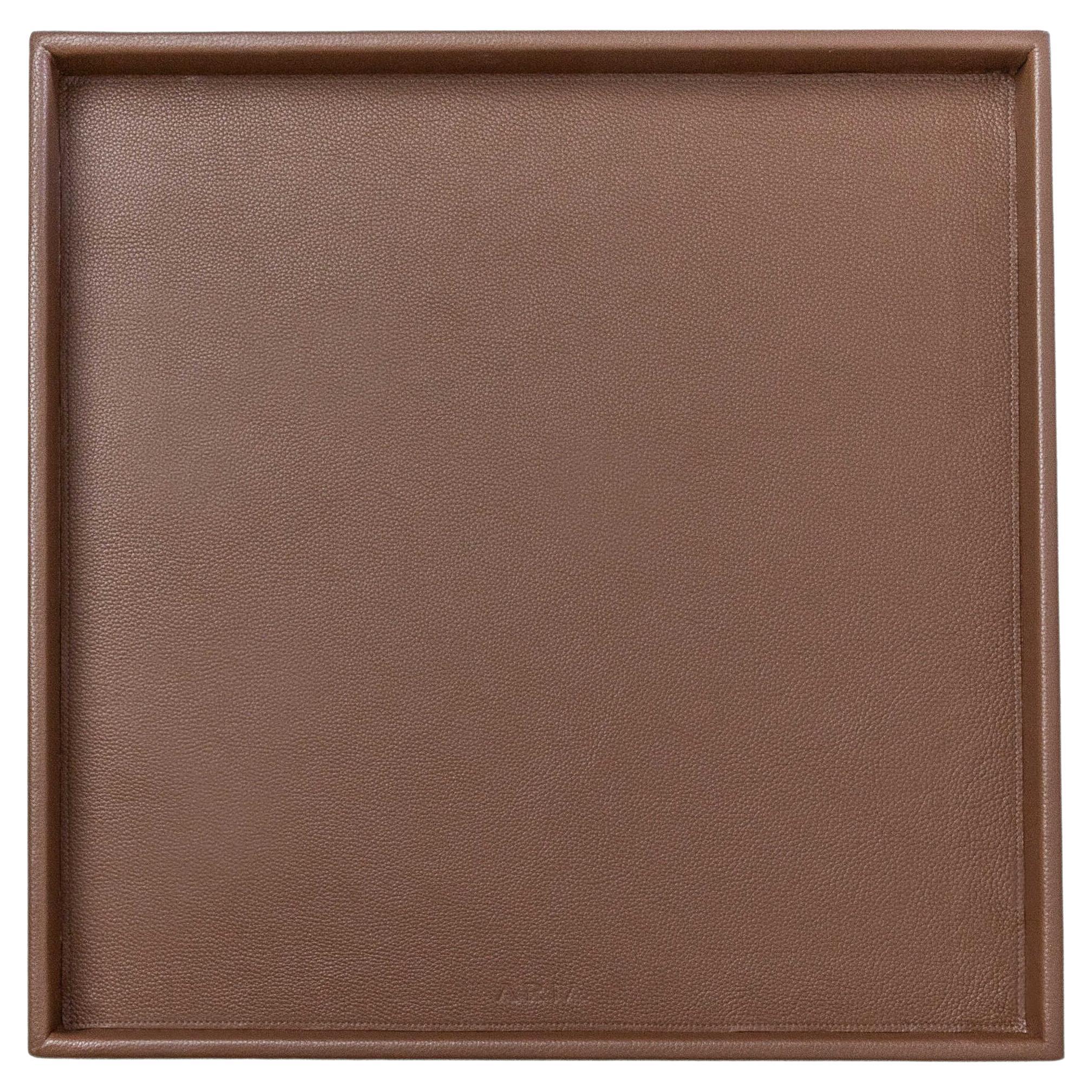 Modern Leather Tray, Large B Square Tray, Handmade - Color: Caramel For Sale